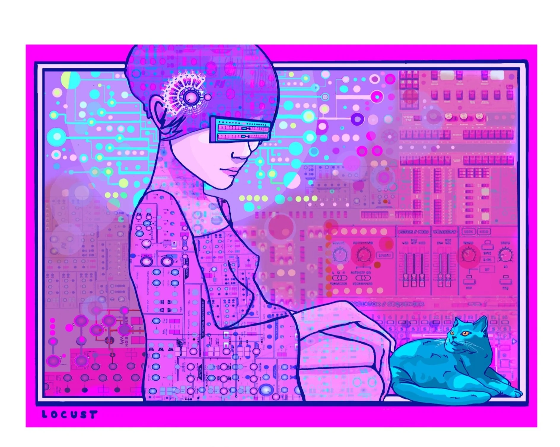 Vaporwave Japanese Girl with Cat
