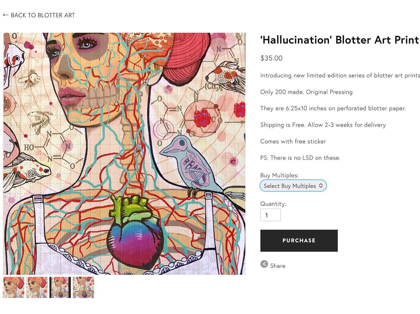 Blotter prints still available at my website. Limited run of 200. They&rsquo;re 6.25x10 inches. $35 plus free shipping. 👽🫀👽🫀
*they do not contain LSD on them. 
&mdash;-
::::
&mdash;-
::::
&mdash;-
#lsd #blotterart #blotterprints #blotterartist #l