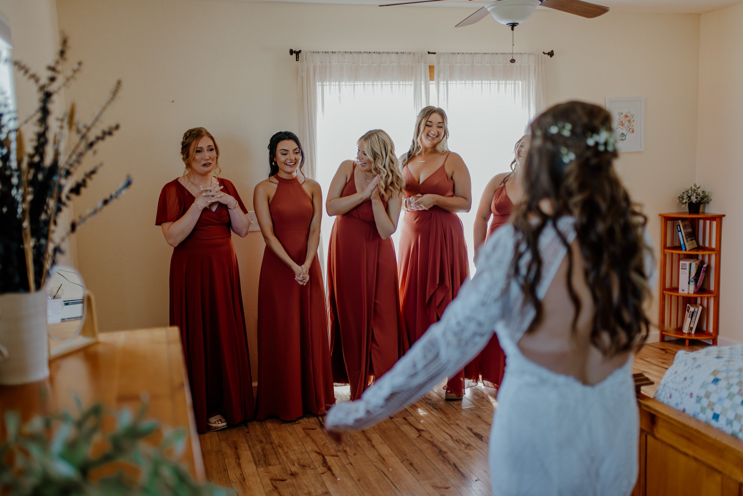 First Look with Bridesmaids in Loft