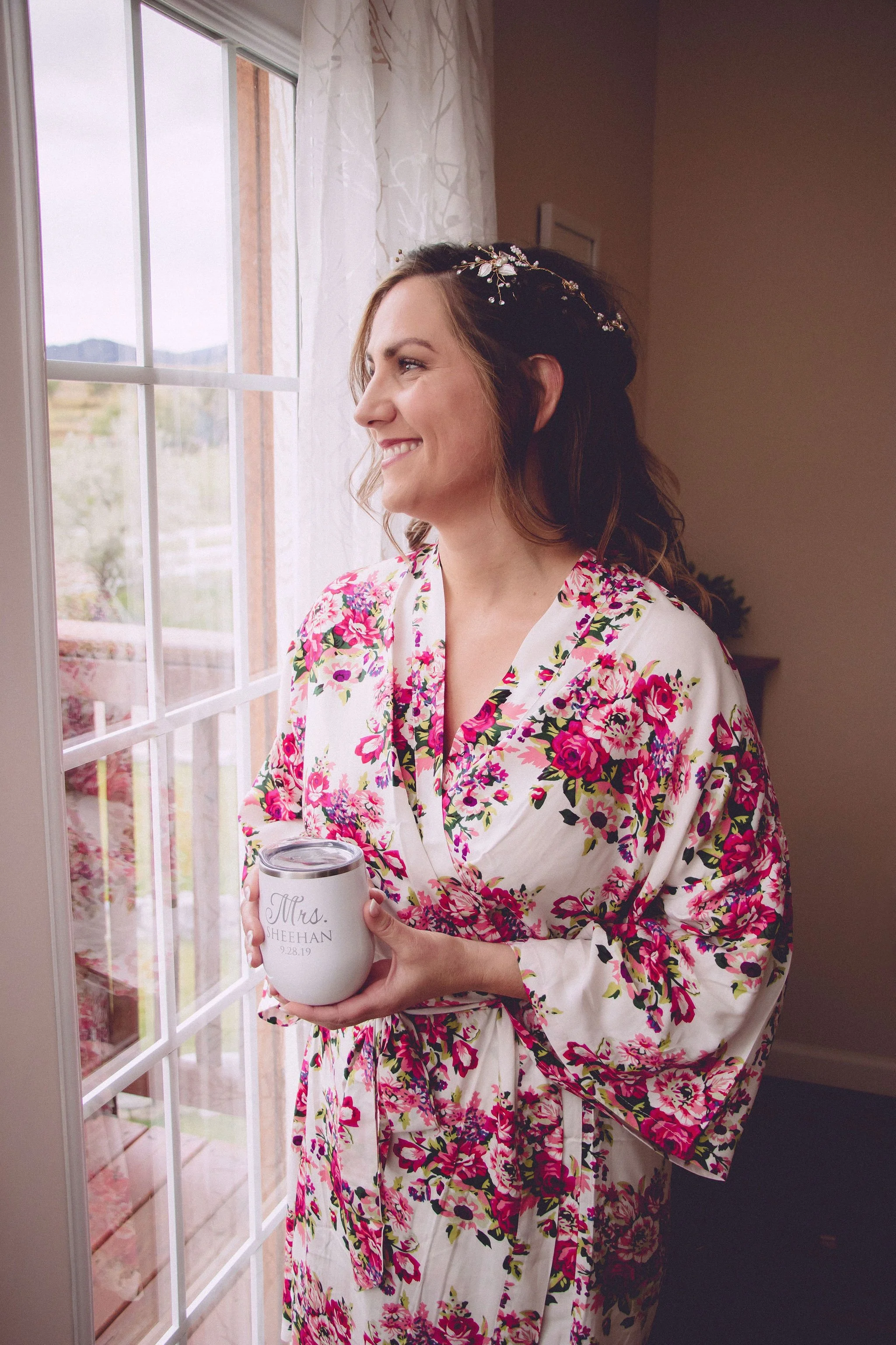 Bride Sips Coffee in Loft Apartment at Rugged Horizon Wedding Venue