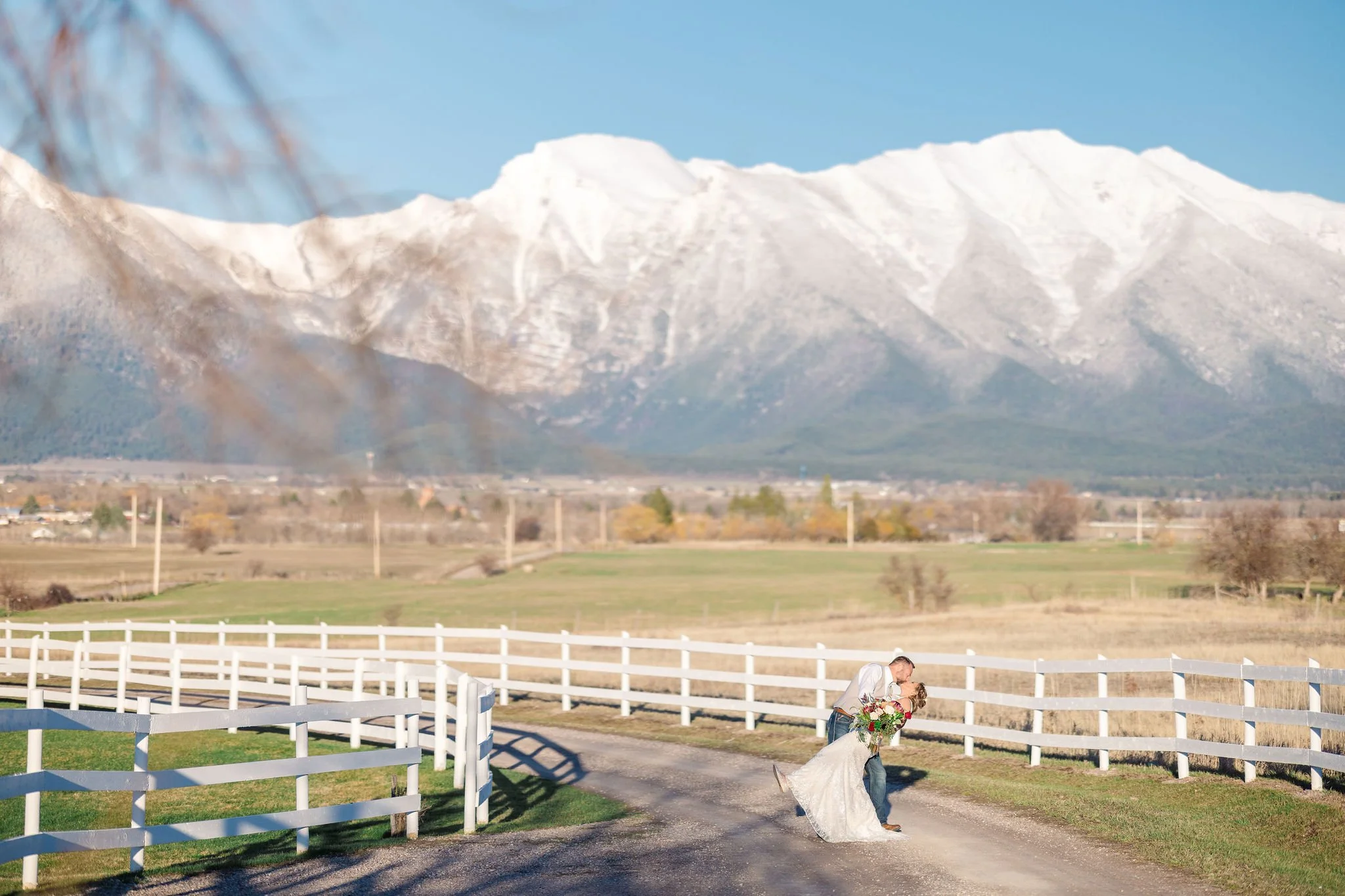 April Wedding with Snow Covered Montana Mountains