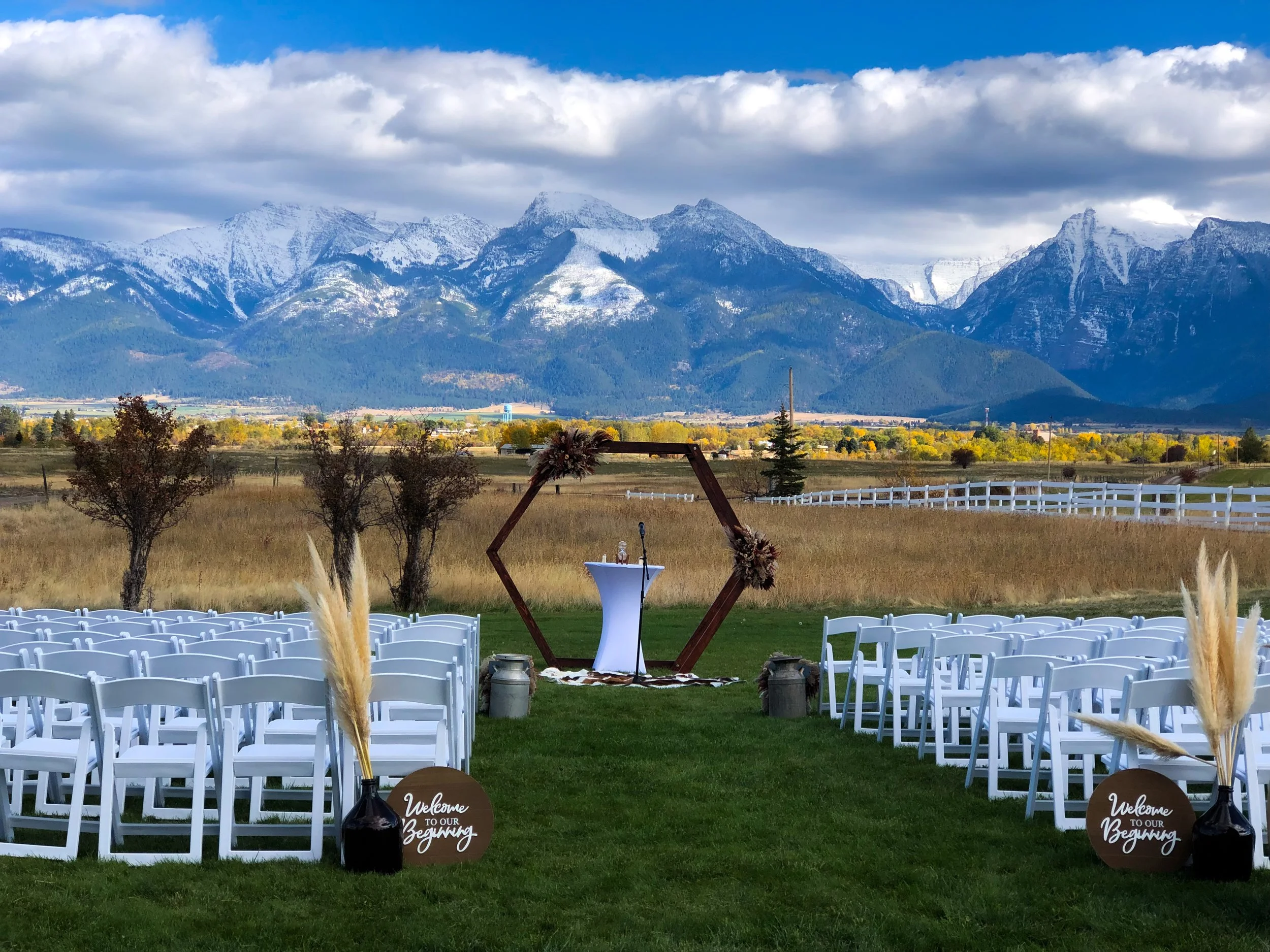 Fall Wedding on the Lawn at Rugged Horizon with Mission Mountain Views
