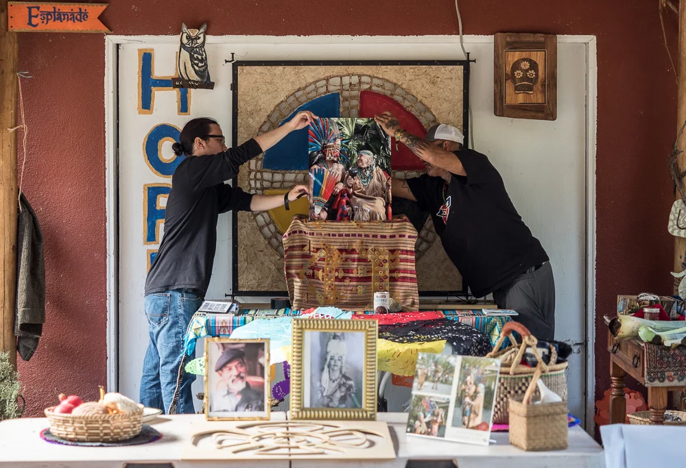 Early in the morning, the altar begins to take shape.