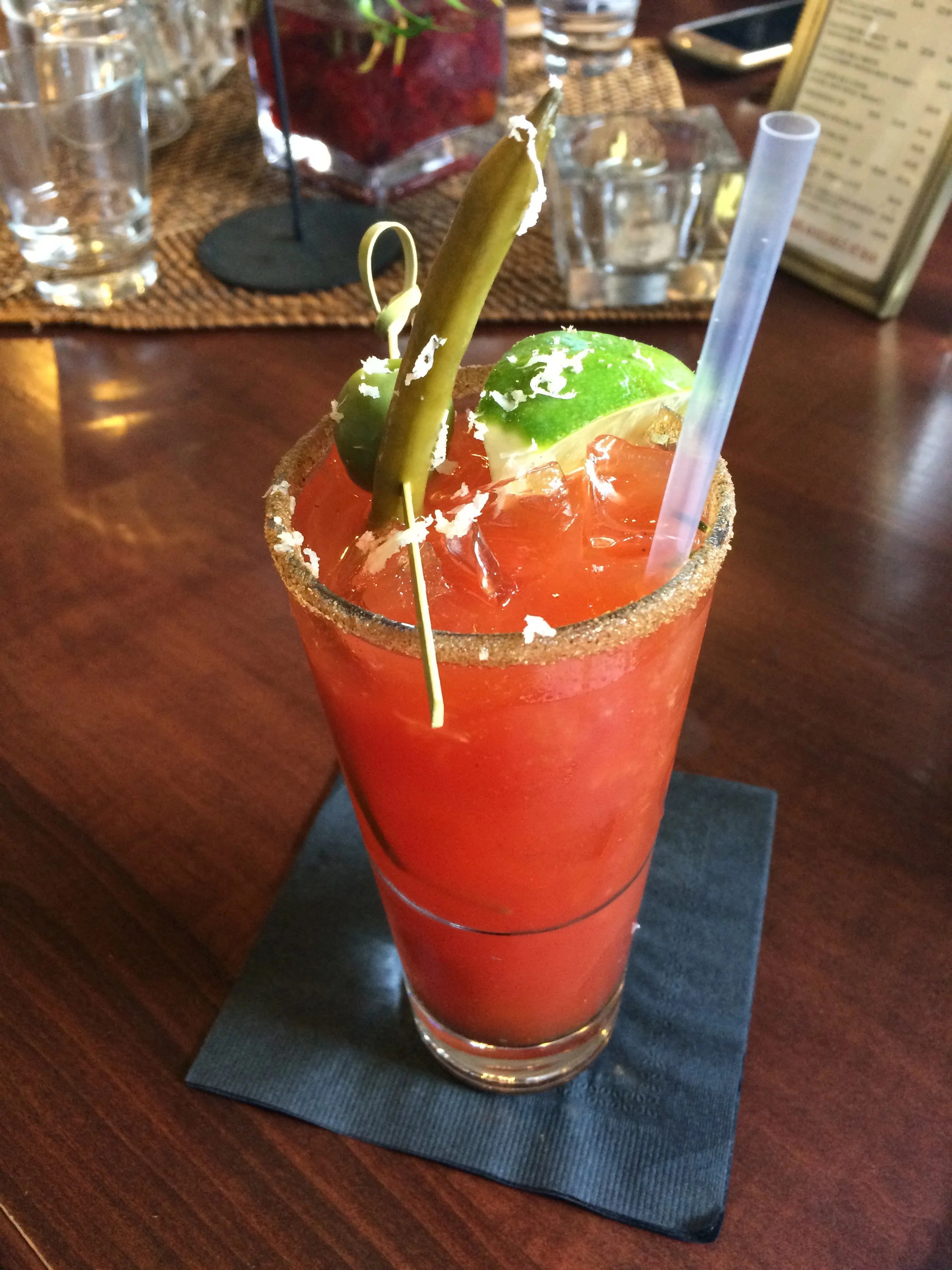 “I would like a Cesar, please,” a Canadian Bloody Mary. “Put in on my tab.” at the Liberty Distillery