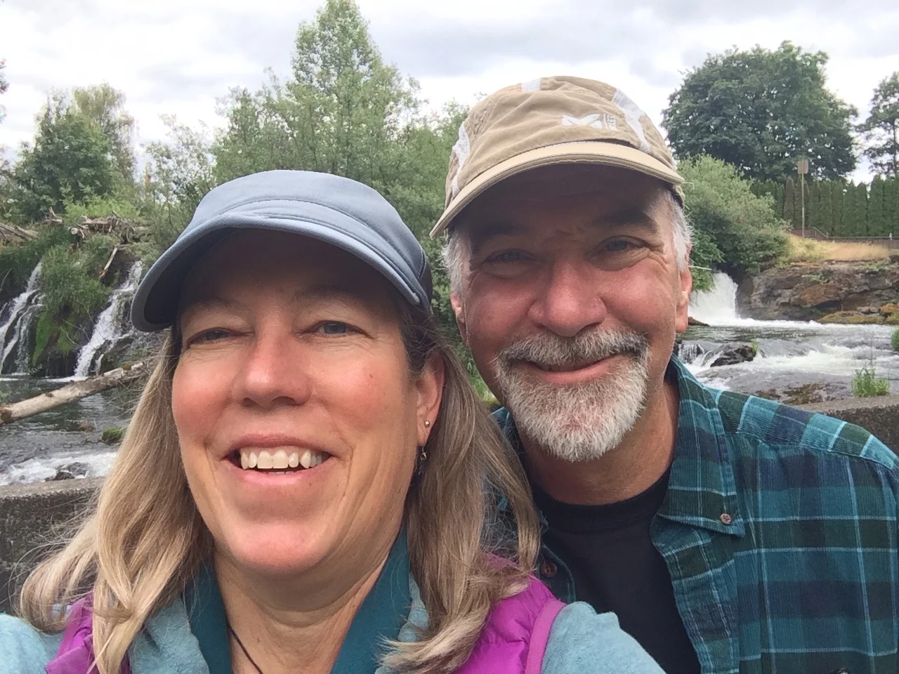 New to Olympia, my husband Keith and I take a selfie at Tumwater Falls.