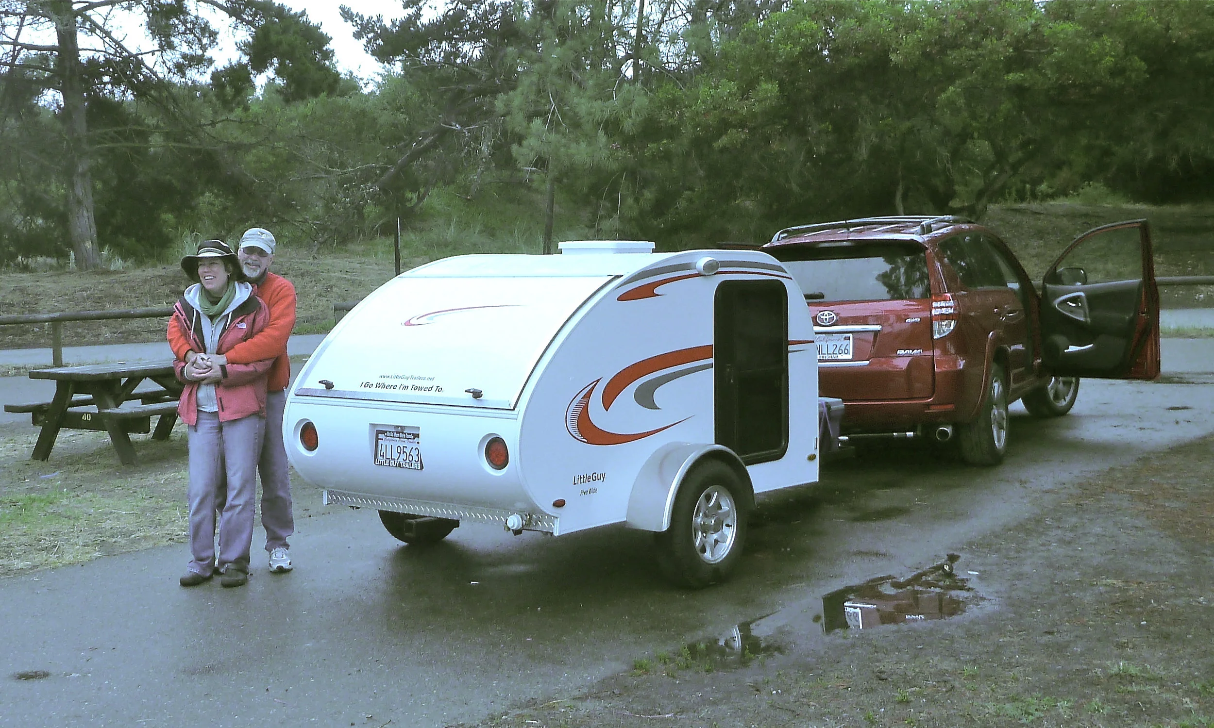 Our first outing with Eggburt, a rainy Pismo Beach, 2011.