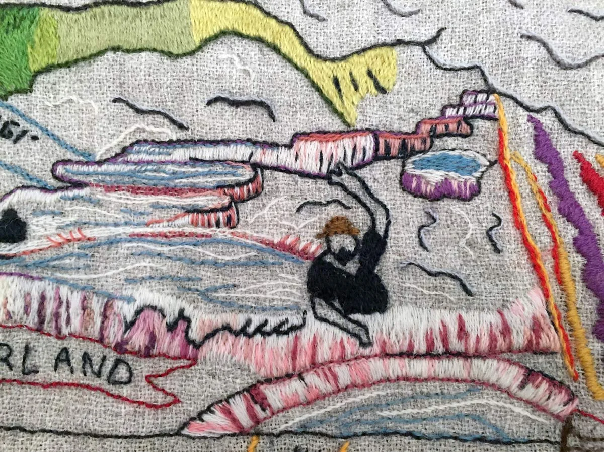 Detail from the Rotorua guild's panel The Eruption of Mt Tarawera.