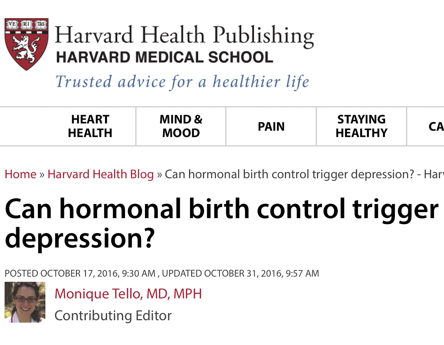 October 17, 2016 - Harvard Health Blog