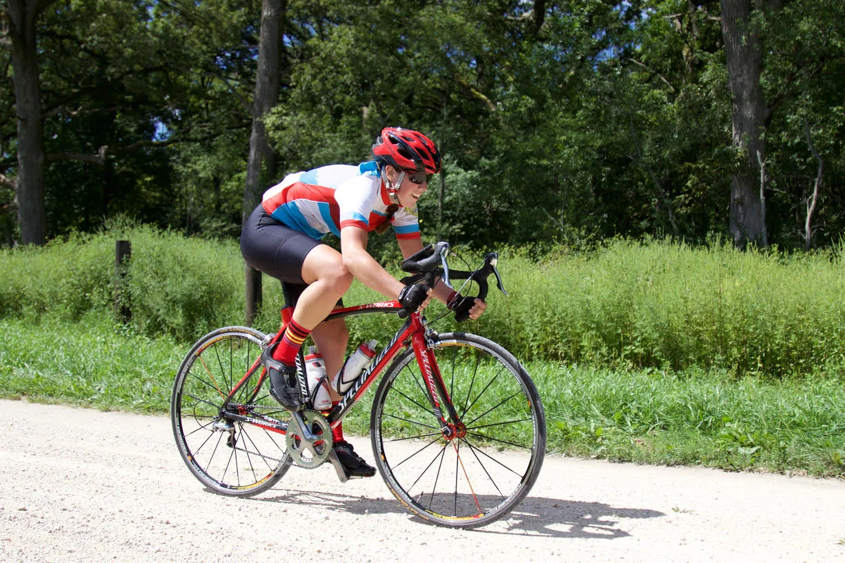 Here's me somehow remaining upright on one of the lovely gravel sections of the race.