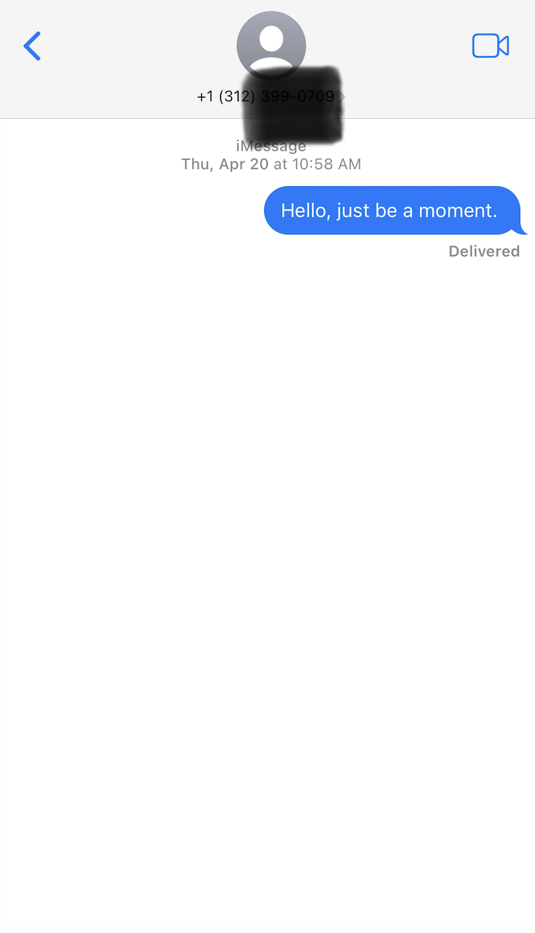 Text to Jane Prugh at 10:58, letting her know I would be just a moment.