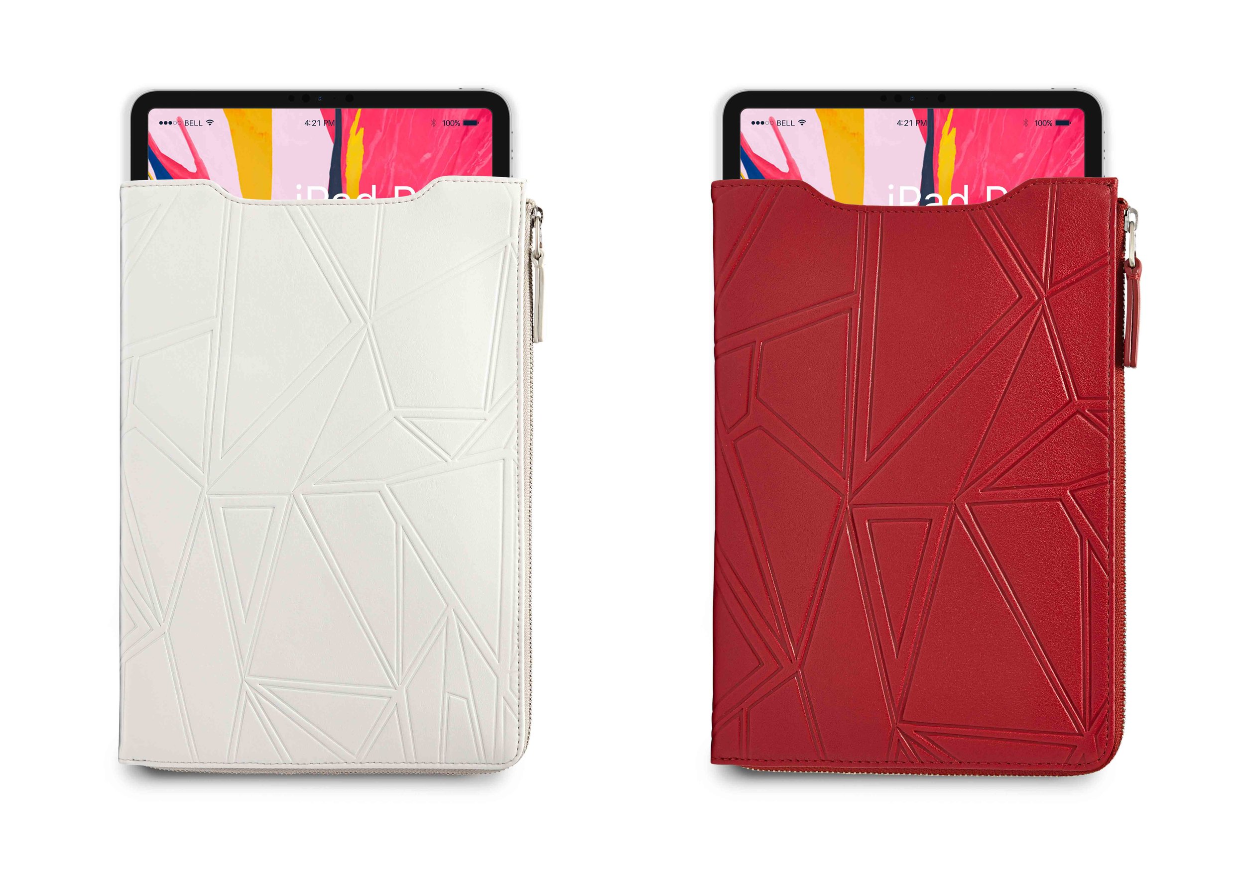 Product: Leather iPad case with additional zip pocket storage.