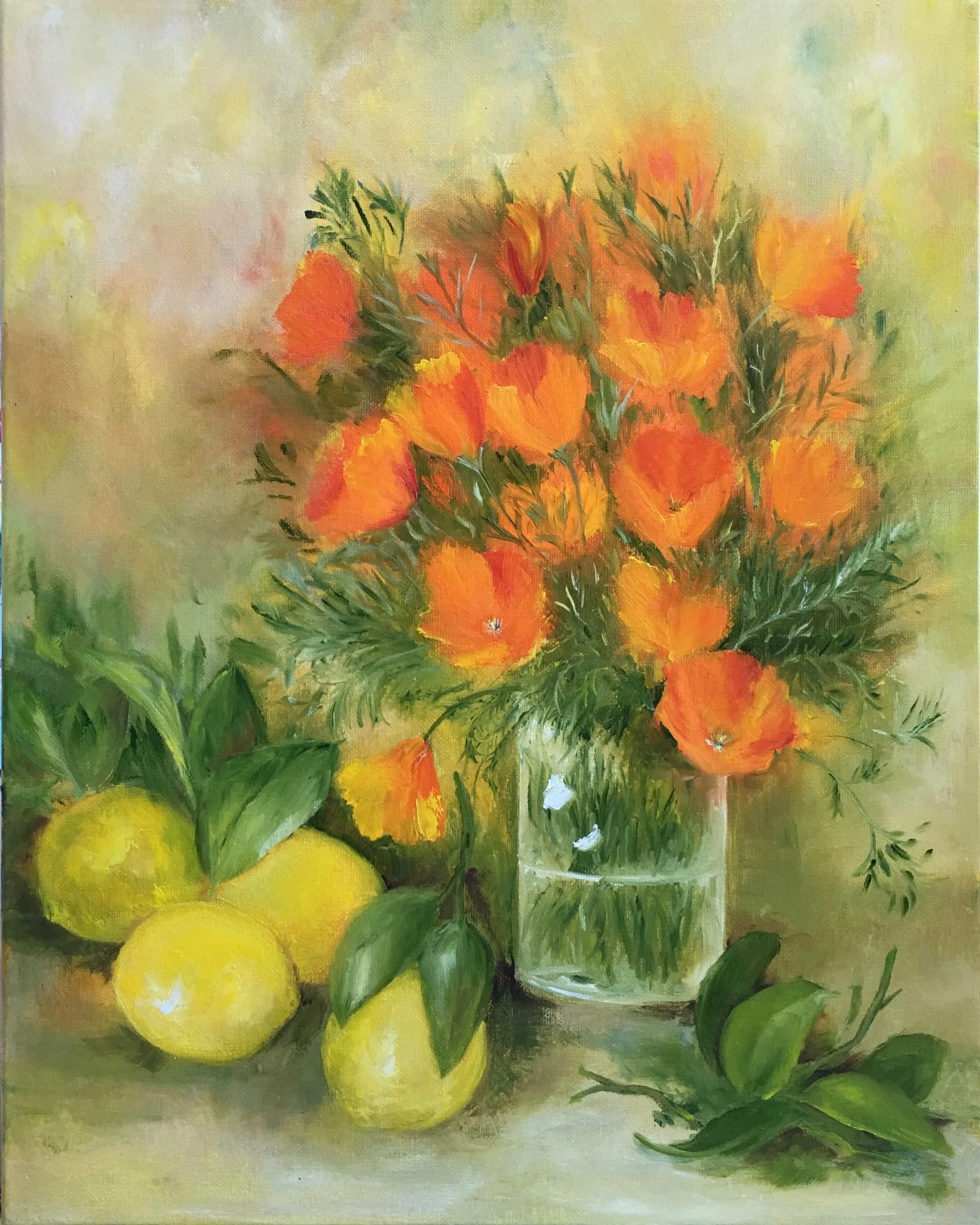 California Poppies and Meyer Lemons 20" x 16" Oil