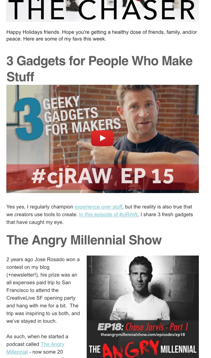 Check us out in 'The Chaser' newsletter by Chase Jarvis!