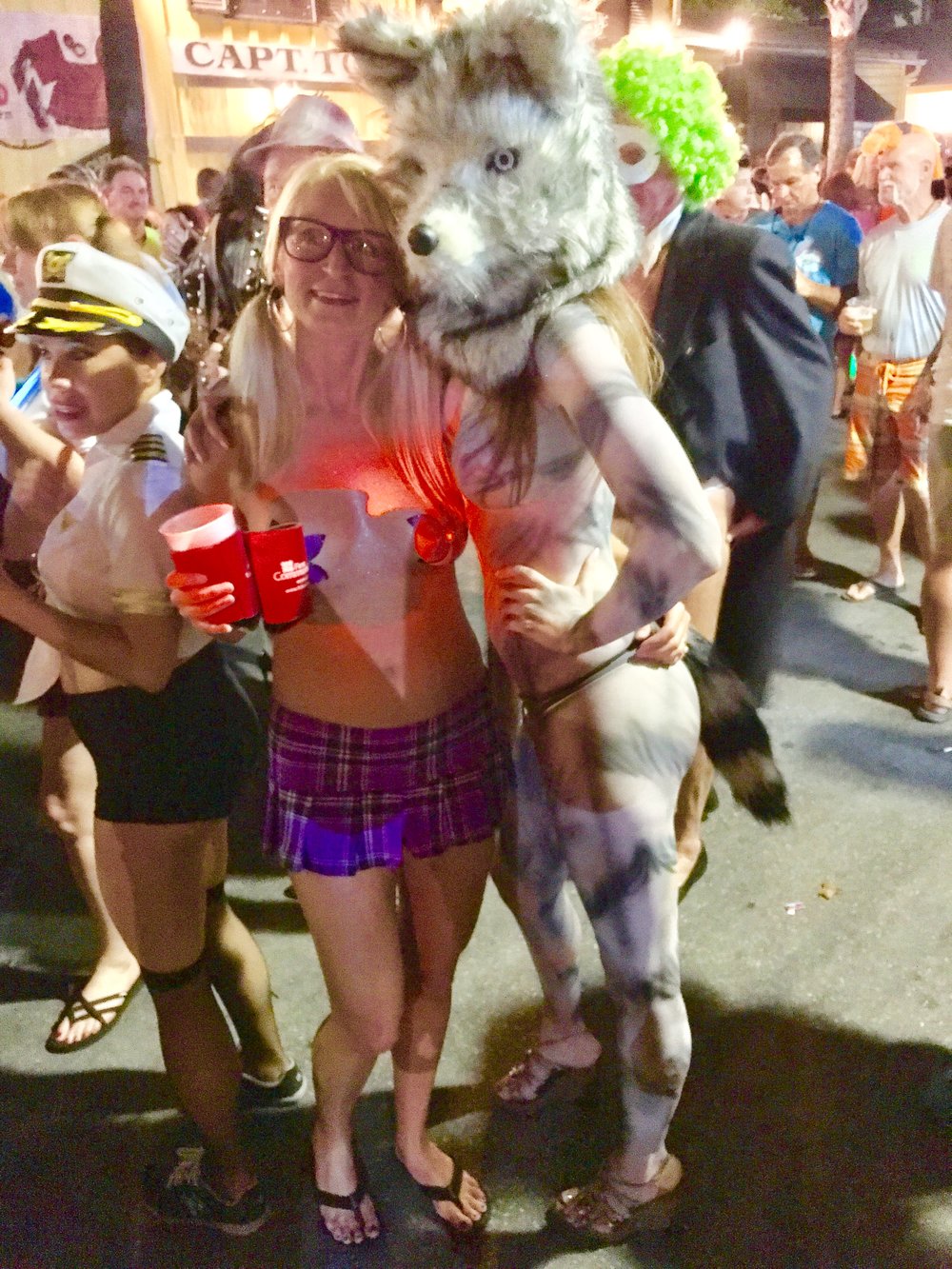  Alessandra Torre in wolf body paint at Fantasy Fest 2016 in Key West - nude with crowdgoer 