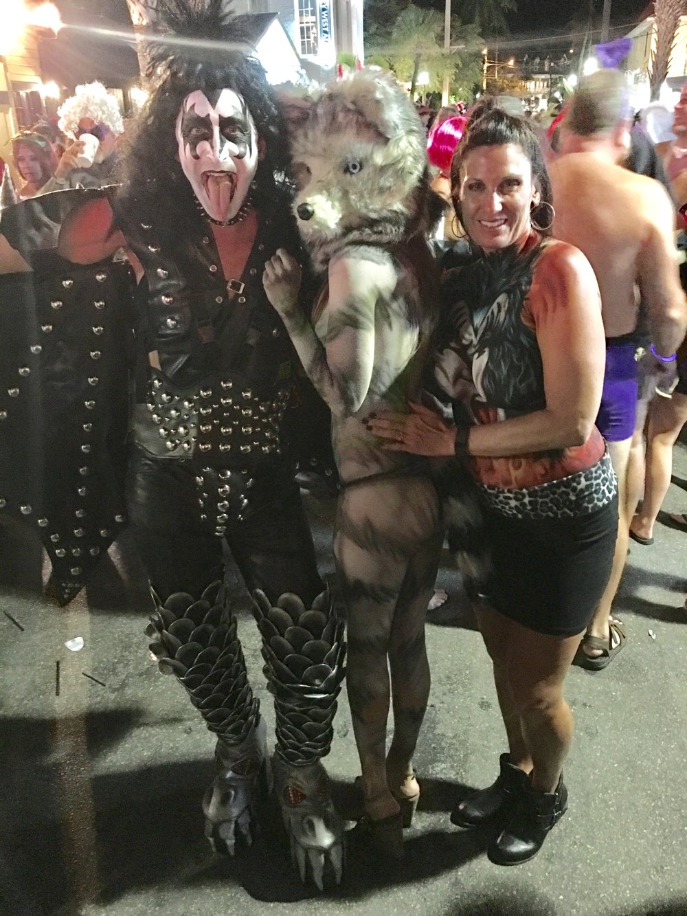  Alessandra Torre in wolf body paint at Fantasy Fest 2016 in Key West - nude with KISS costume man and woman 