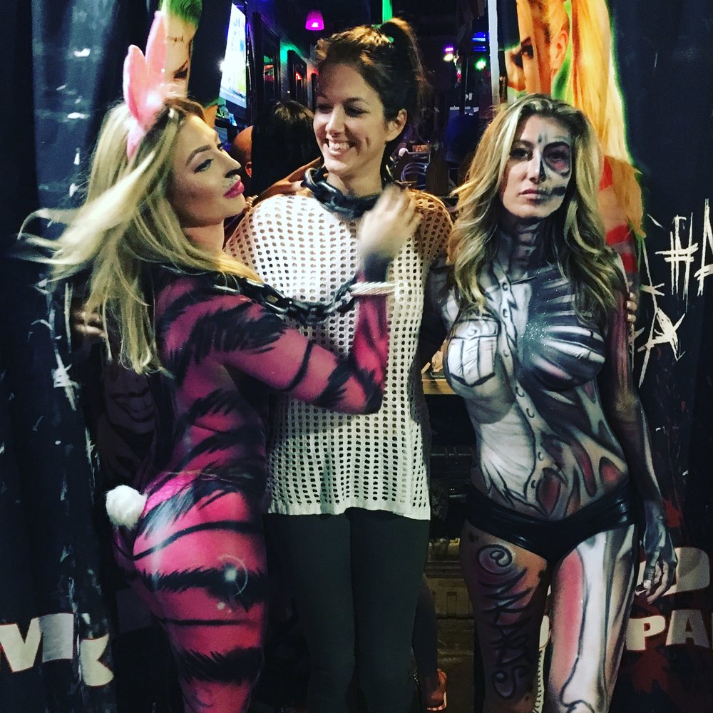  Alessandra Torre with two body paint models. The artist is mkarts.com 