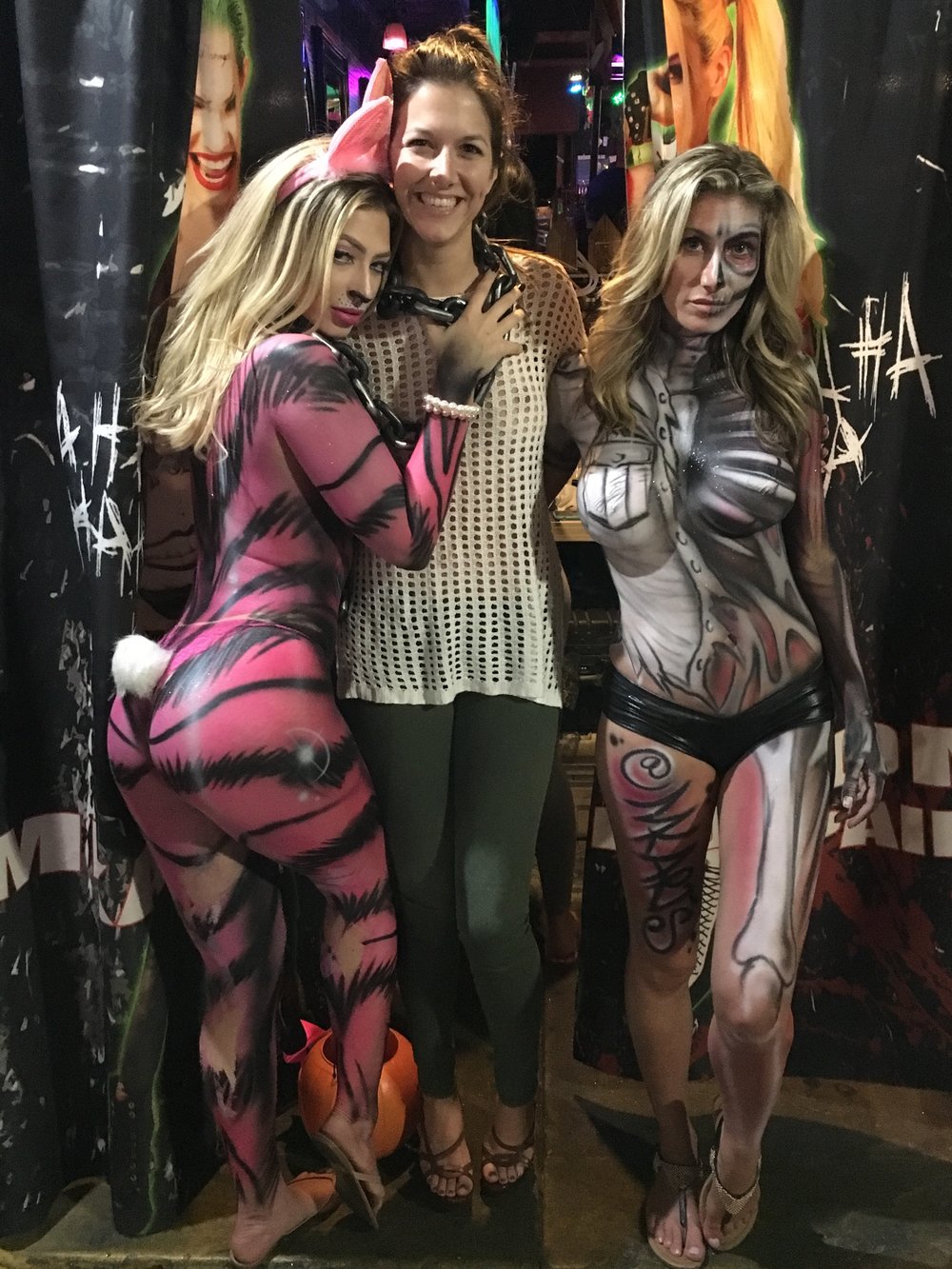  Alessandra Torre with two body paint models - at fantasy fest 2016 in key west 