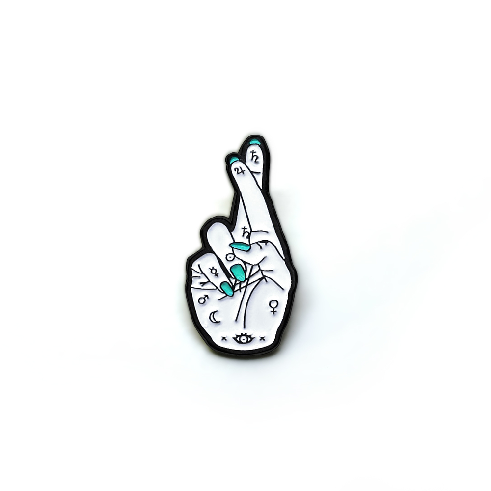 LLS008-W : False Luck (White) Soft Enamel Pin 0.5" x 1" $4