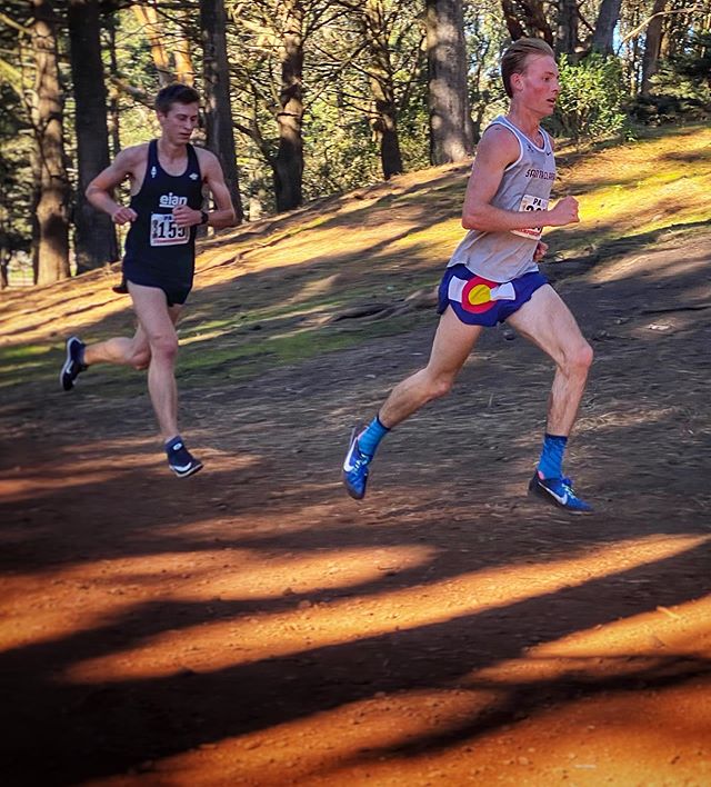 Pacific Association xc Championships. Eventual winner shadows third placer up the last hill in the open men&rsquo;s race.