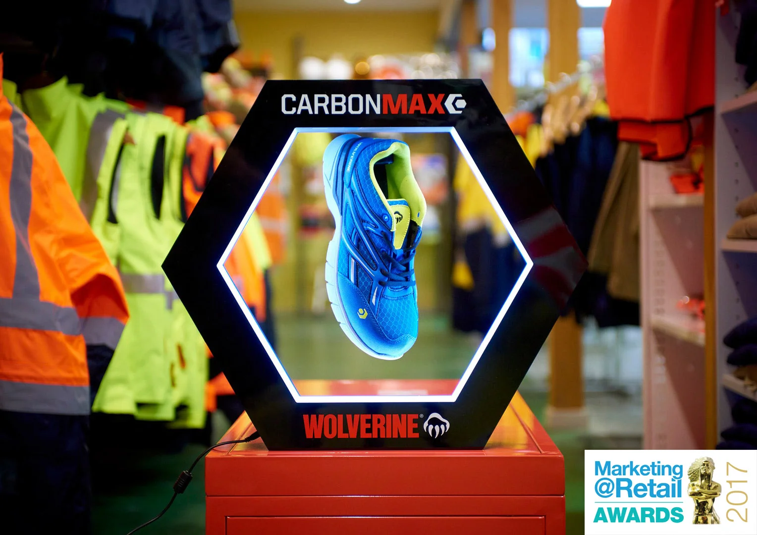 Wolverine levitating shoe display