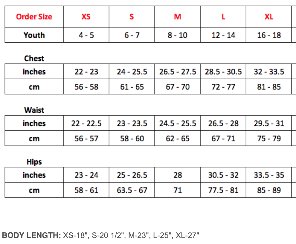 youth t shirt size chart