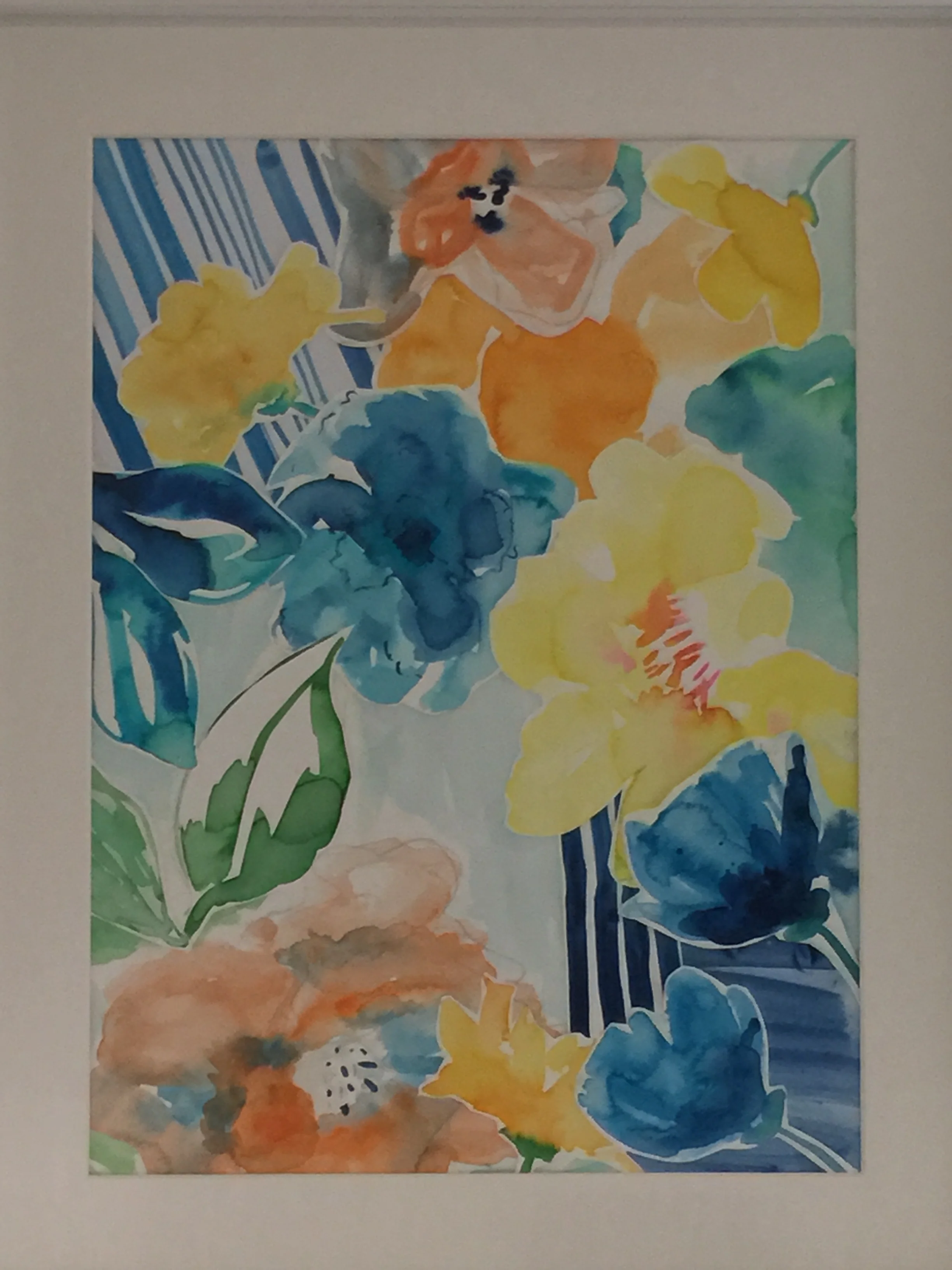 The final art work. I chose my favourite flowers to collage to make the design. This takes the pressure off trying to paint one perfect piece.