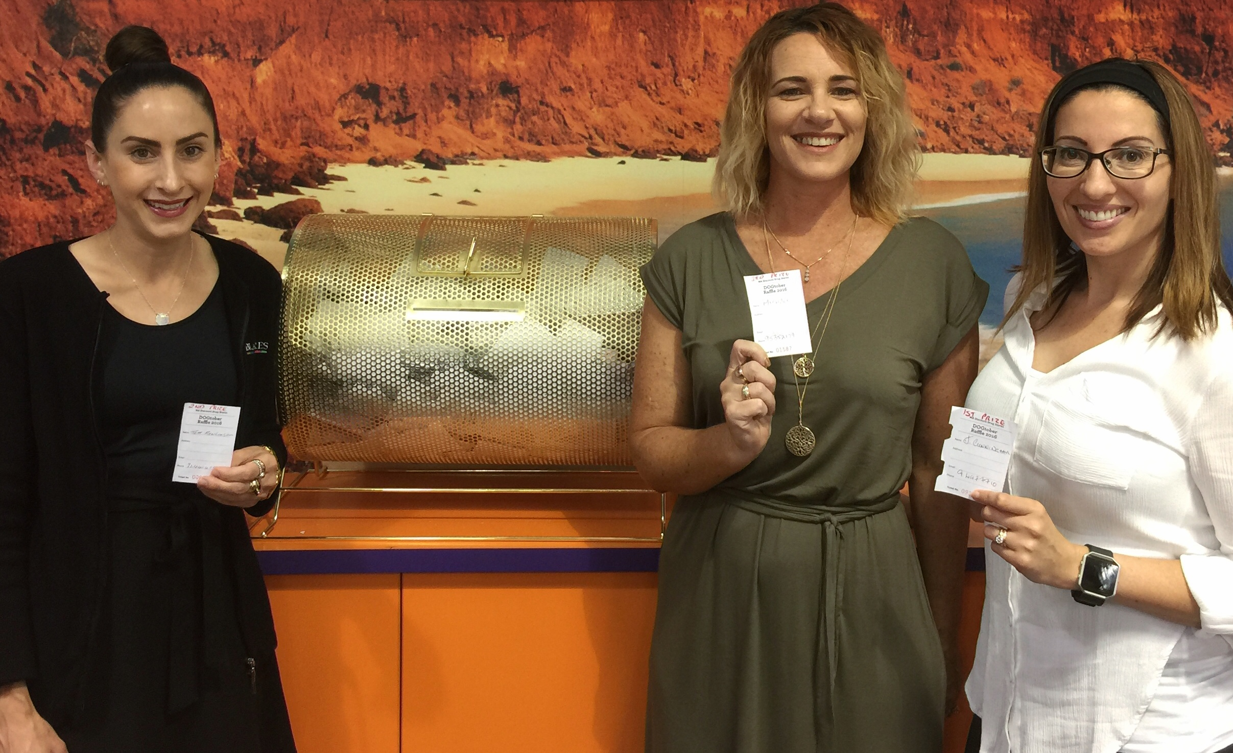 DOGtober Raffle sponsors - Renae from Blackmores, Nicole from Nature's Way and Sue from Amneal Pharmaceuticals with the winning tickets.