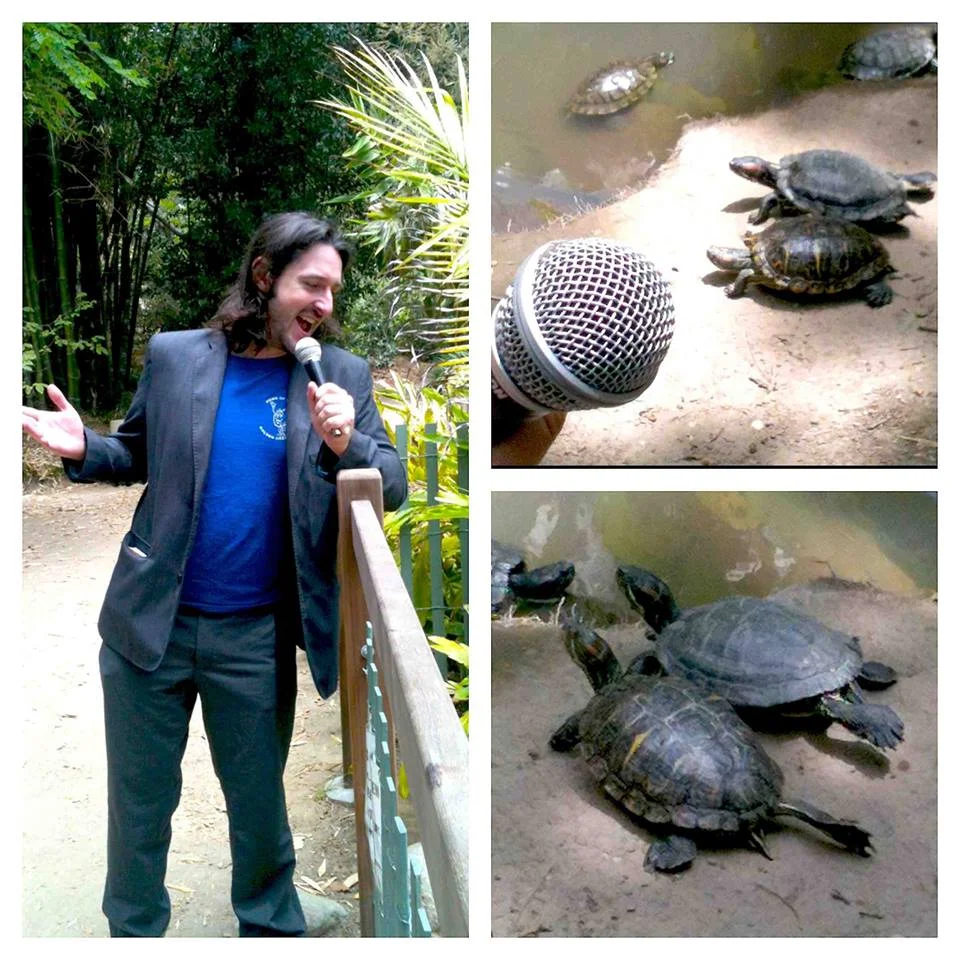 My first gig ever, performing for a bunch turtles in Westwood. Tough crowd. You can see a clip of this performance here . Photo Credit: Claire