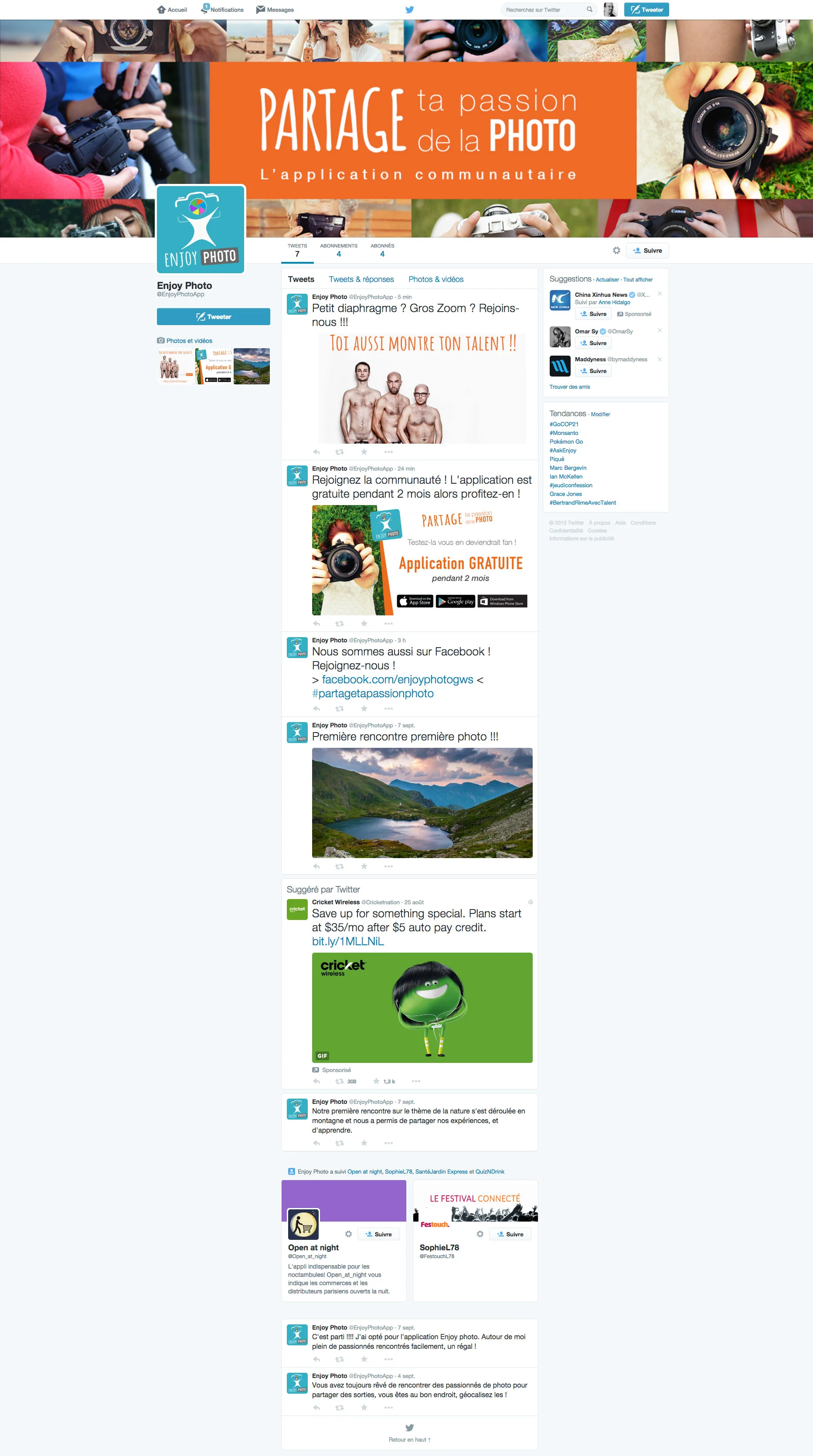 Page de Twitter  animation de la page