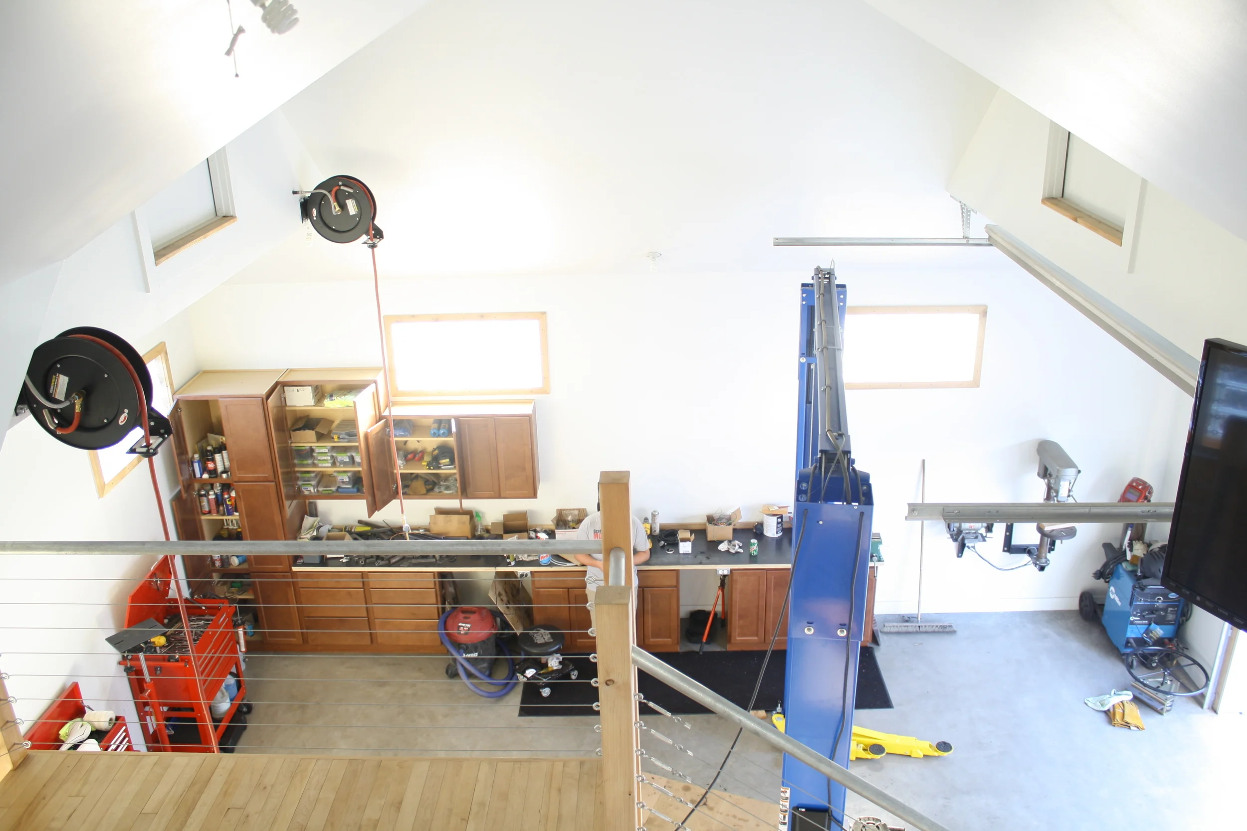 The view down into the shop area