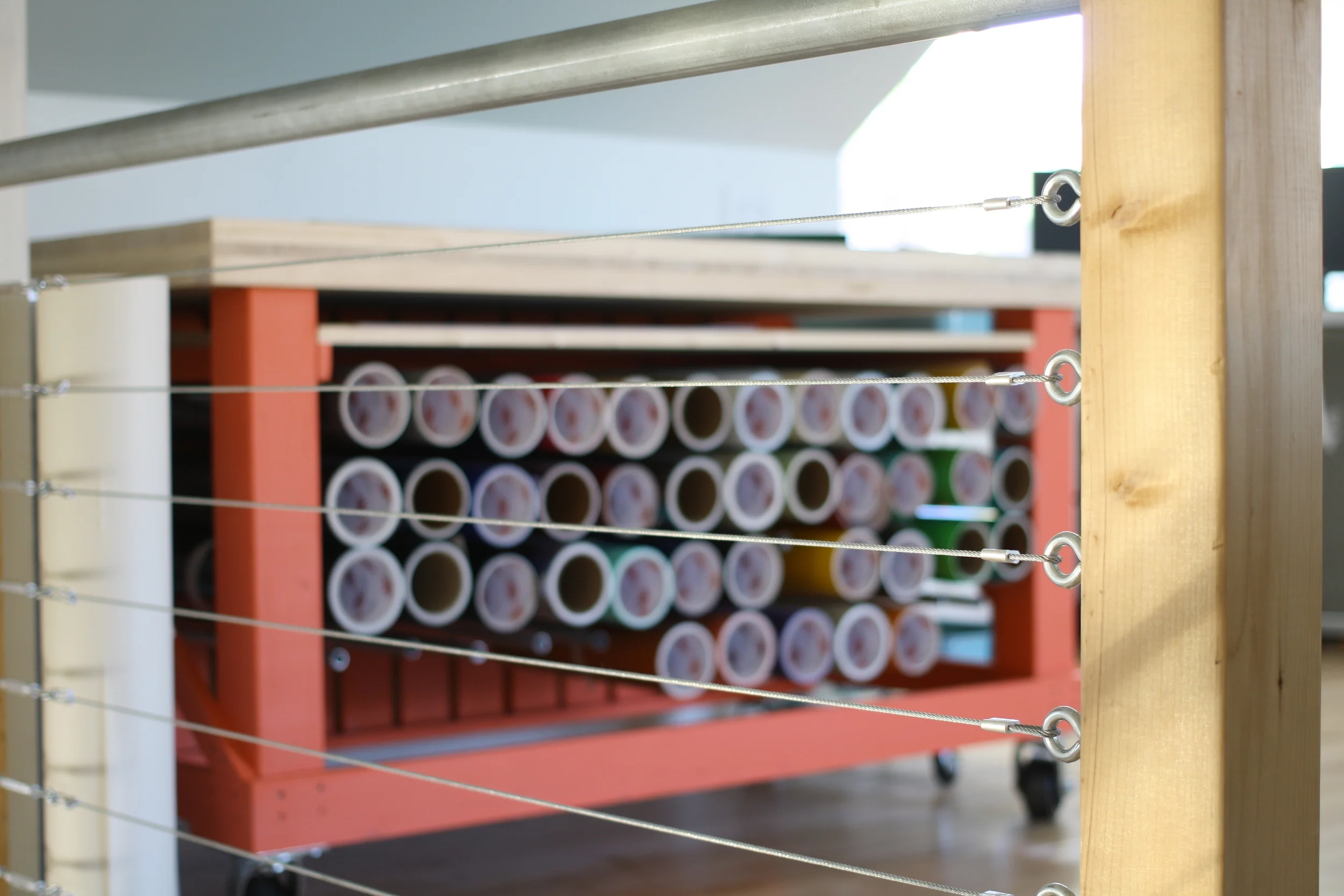 Detail shot of the DIY cable railings 