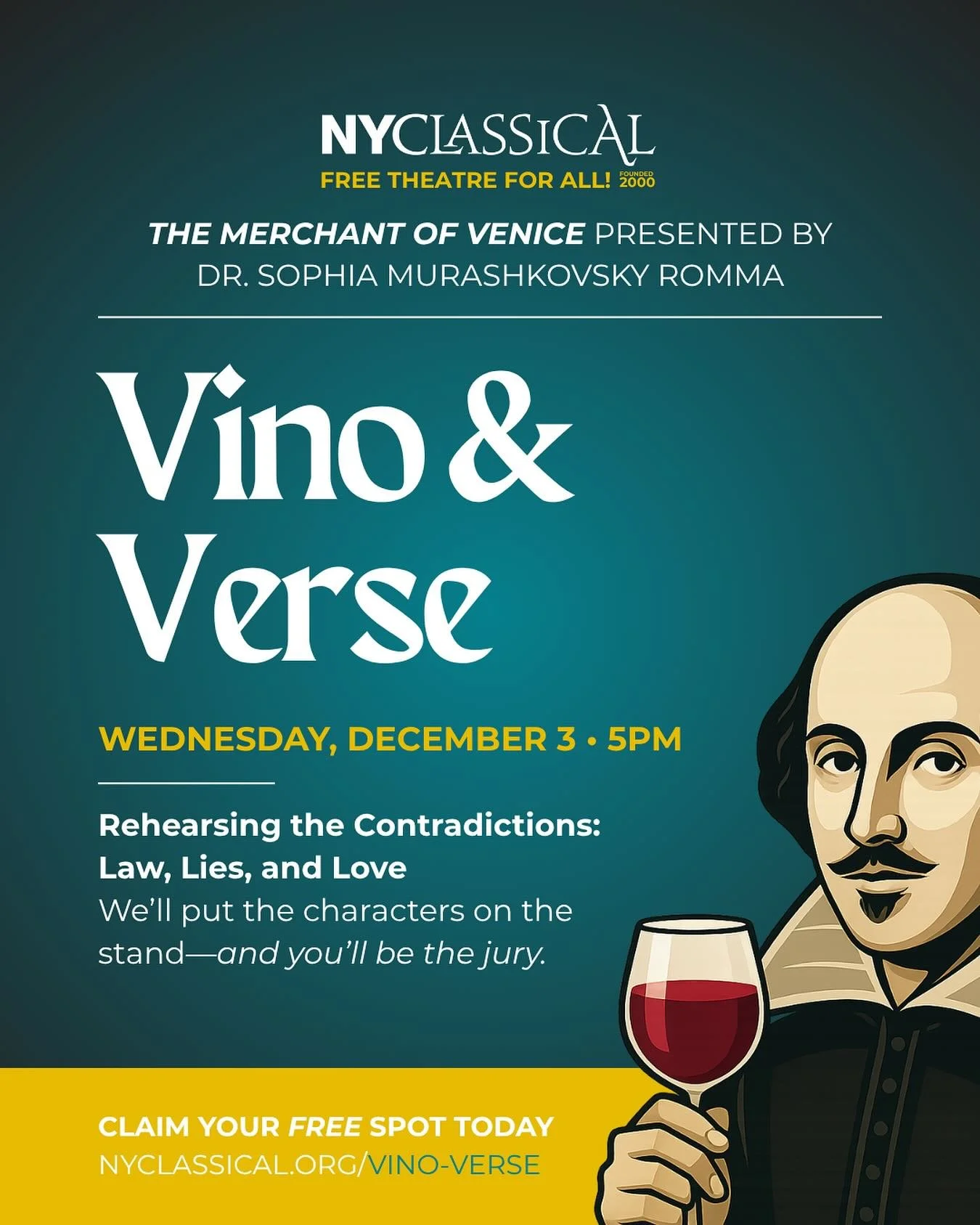 Step into an evening where Shakespeare&rsquo;s courtroom comes vividly to life. 🎭

On Wednesday, December 3 at 5PM, we invite you to explore 𝙏𝙝𝙚 𝙈𝙚𝙧𝙘𝙝𝙖𝙣𝙩 𝙤𝙛 𝙑𝙚𝙣𝙞𝙘𝙚&mdash;and to join the conversation as part of our jury.

In &ldquo