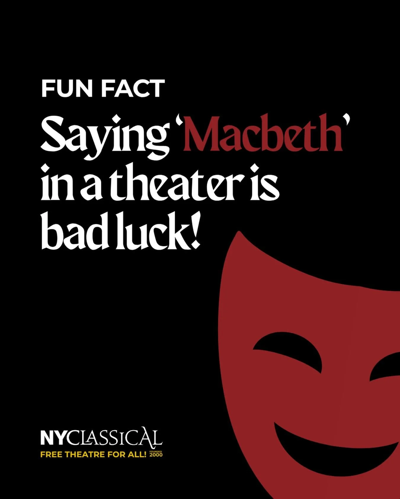 Actors often avoid the title altogether, calling it &ldquo;The Scottish Play&rdquo; instead&mdash;a superstition meant to ward off disaster (or ghosts 👻).

Have you ever dared to test the curse?

#NYClassical
#MacbethCurse
#TheScottishPlay
#TheatreS
