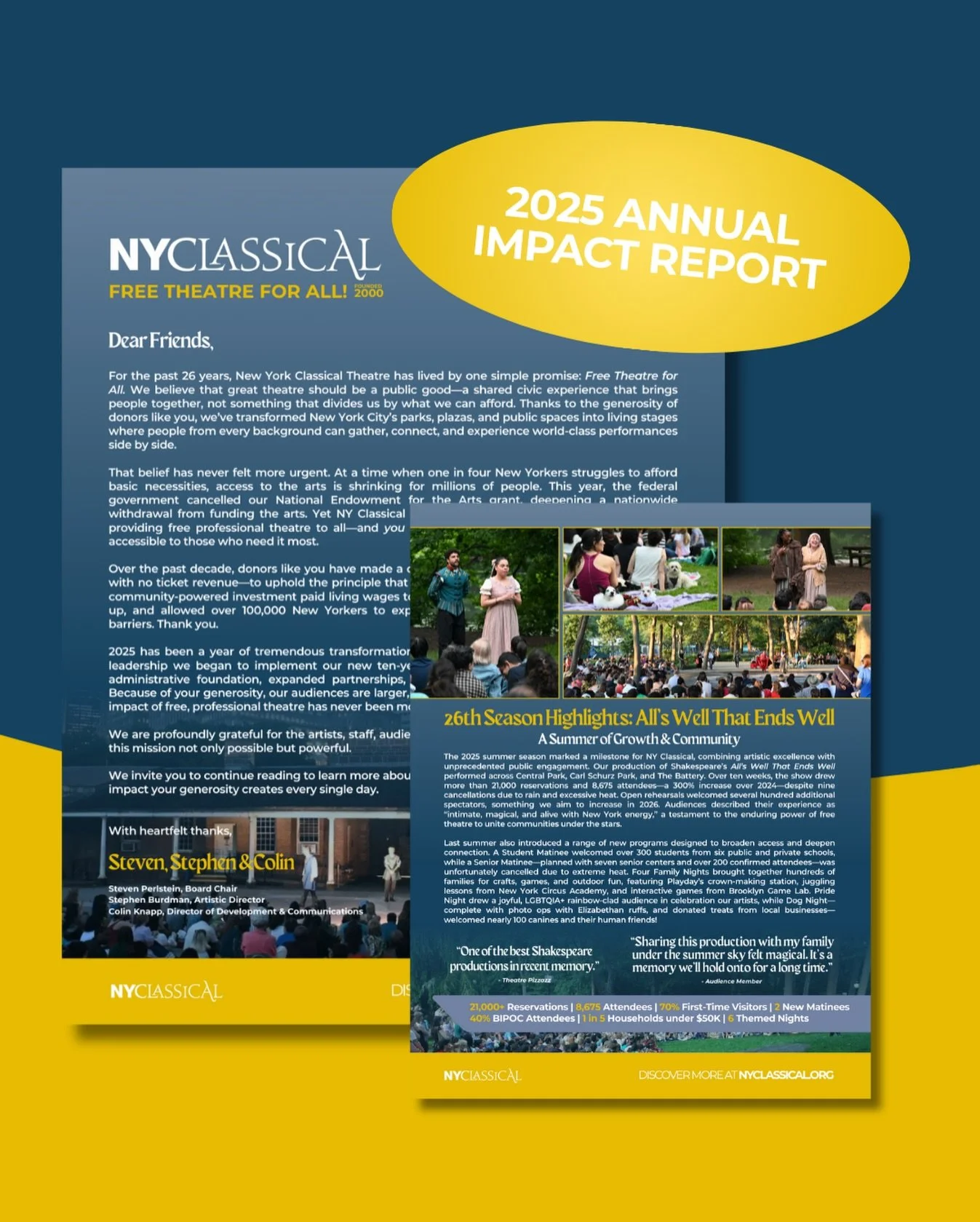 This past season took us across the city&mdash;new neighborhoods, new audiences, and so many moments that reminded us why FREE, outdoor theatre matters. 💙🌳

Your support made every performance, workshop, and community event possible. 

If you&rsquo