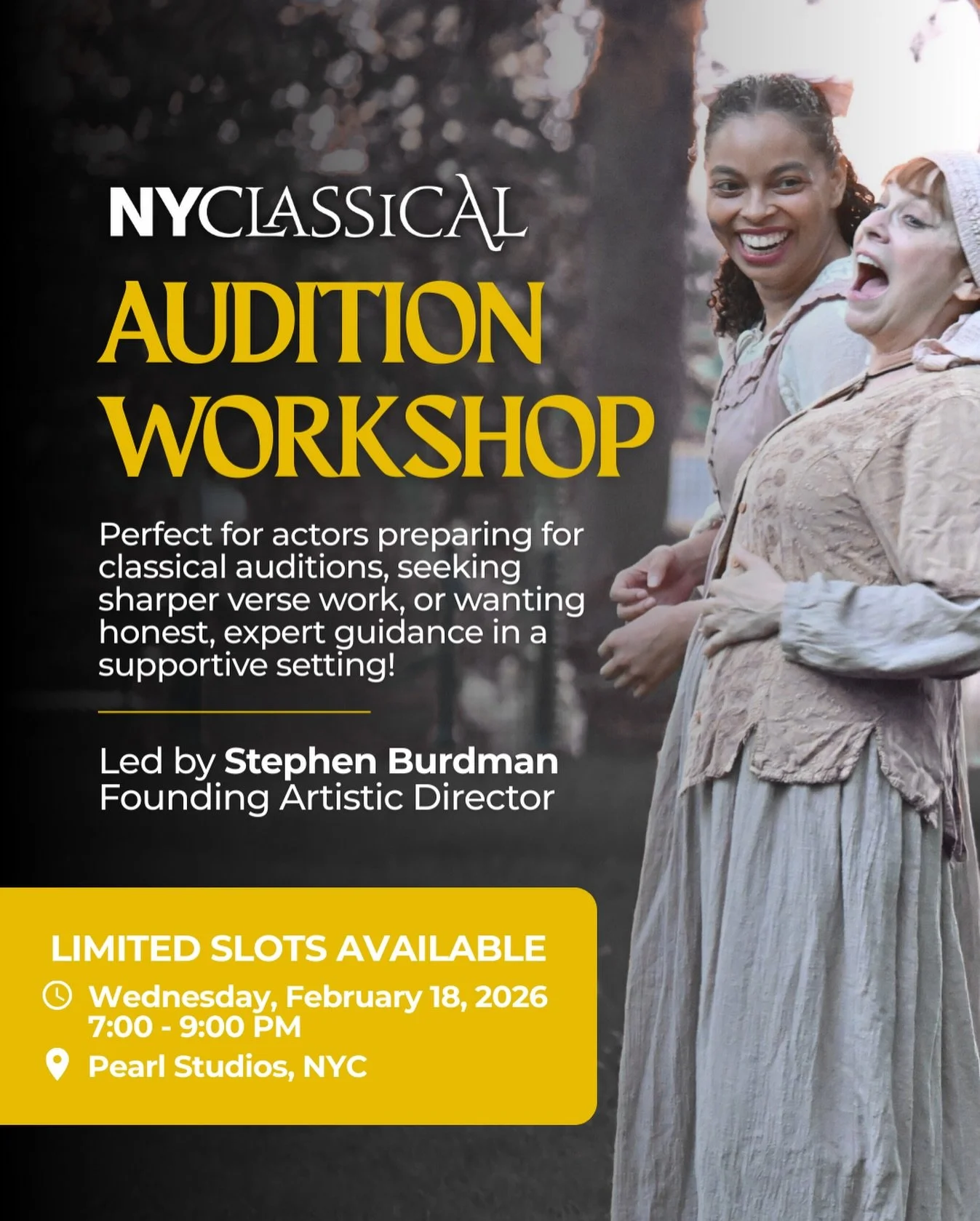 Join NY Classical on February 18 for an intimate, high-impact audition workshop designed for actors who want clear, actionable feedback on classical text&mdash;and a deeper understanding of what directors are actually listening for in the room.&nbsp;