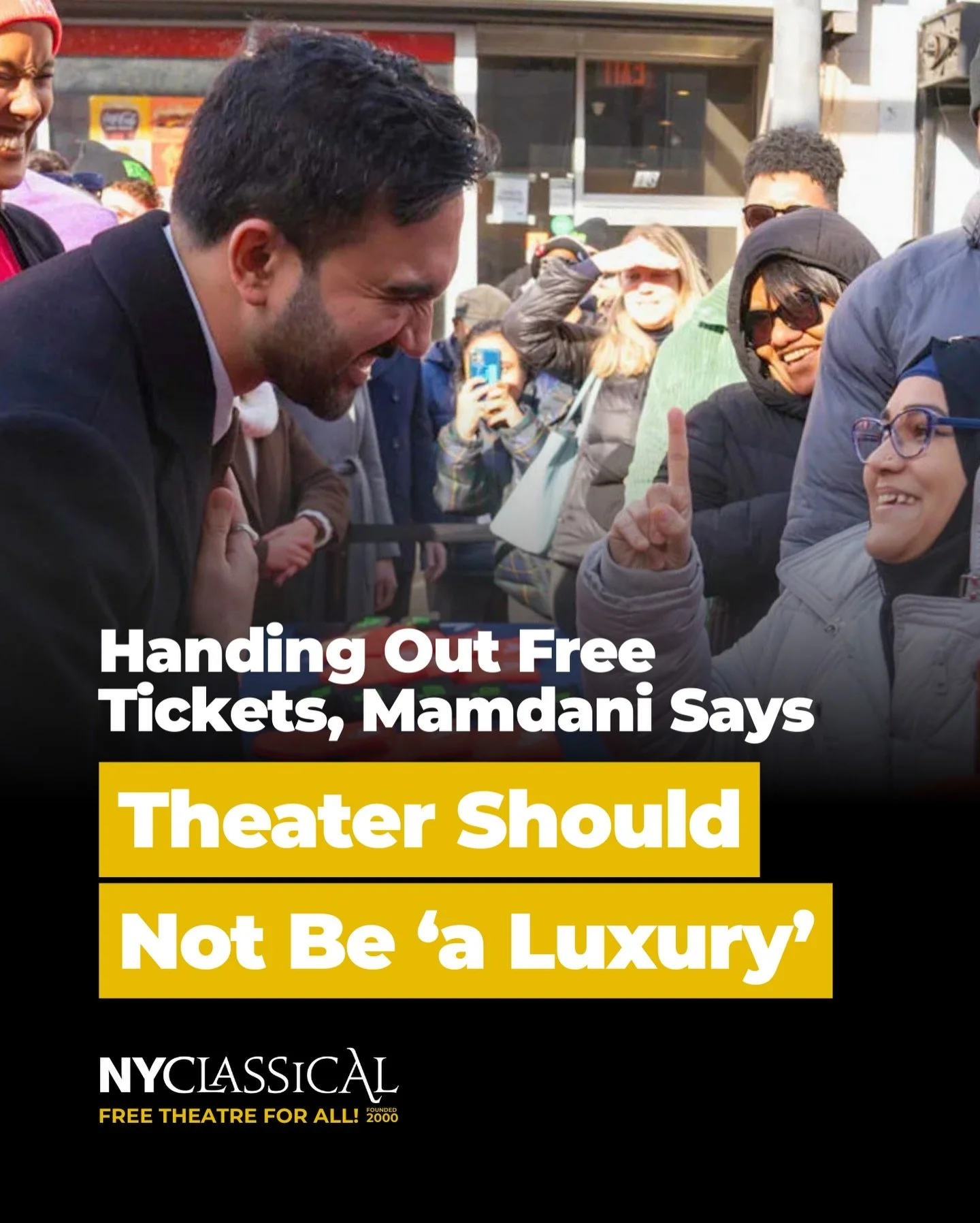 We were really inspired to see Mayor Zohran Mamdani step up for theatre and arts access in NYC this week. At an event with the Under the Radar Festival, he said:

&ldquo;The arts are too often considered a luxury for the wealthy or a treat for the to