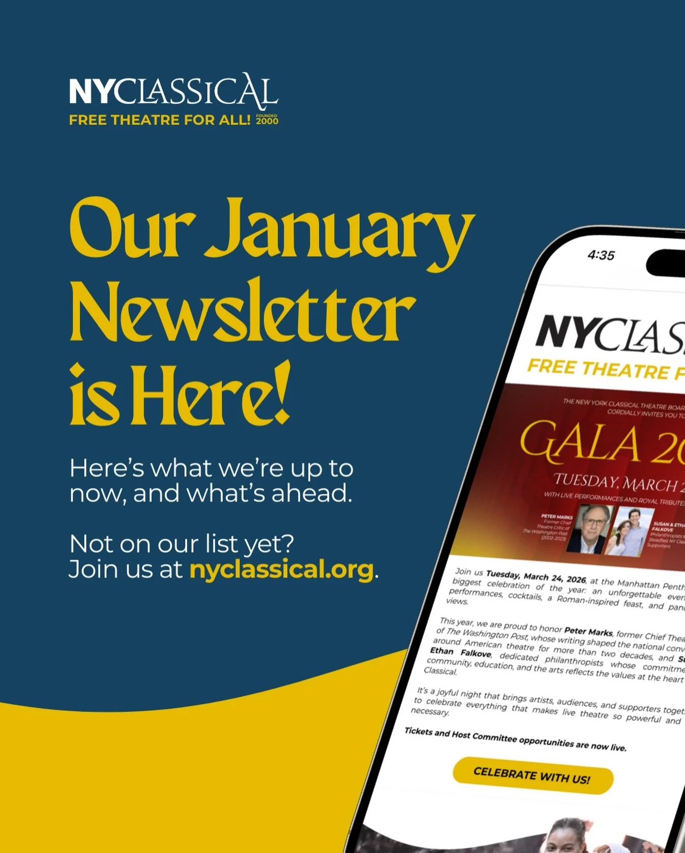 Our January newsletter is here and full of exciting info just for YOU! We are getting ready to&nbsp;celebrate at our biggest party of the year, hosting an audition workshop, and giving away a signed Shakespeare inspired graphic novel! 🥳

Check it ou