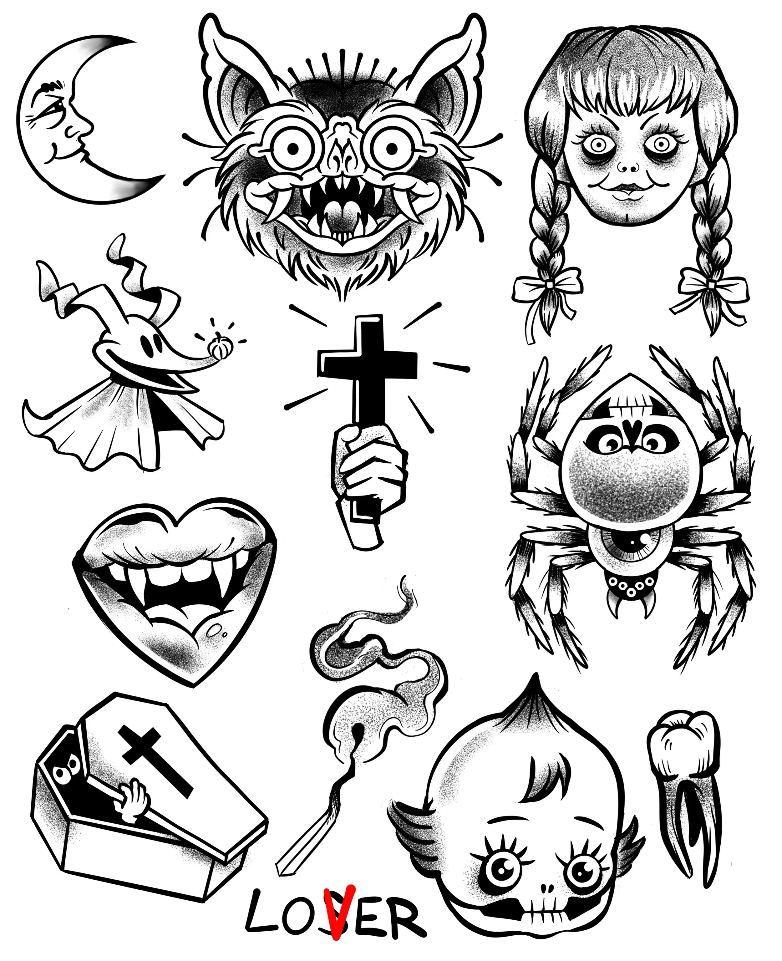 🎃 HALLOWEEN FLASH 🎃 Here&rsquo;s a bunch of new designs for you HORROR heads &hellip;.plus a few recent spooky flash sheets I that got the theme &hellip;.. All flash are &pound;60-&pound;150 . I&rsquo;m taking bookings for Friday 30th and Saturday 