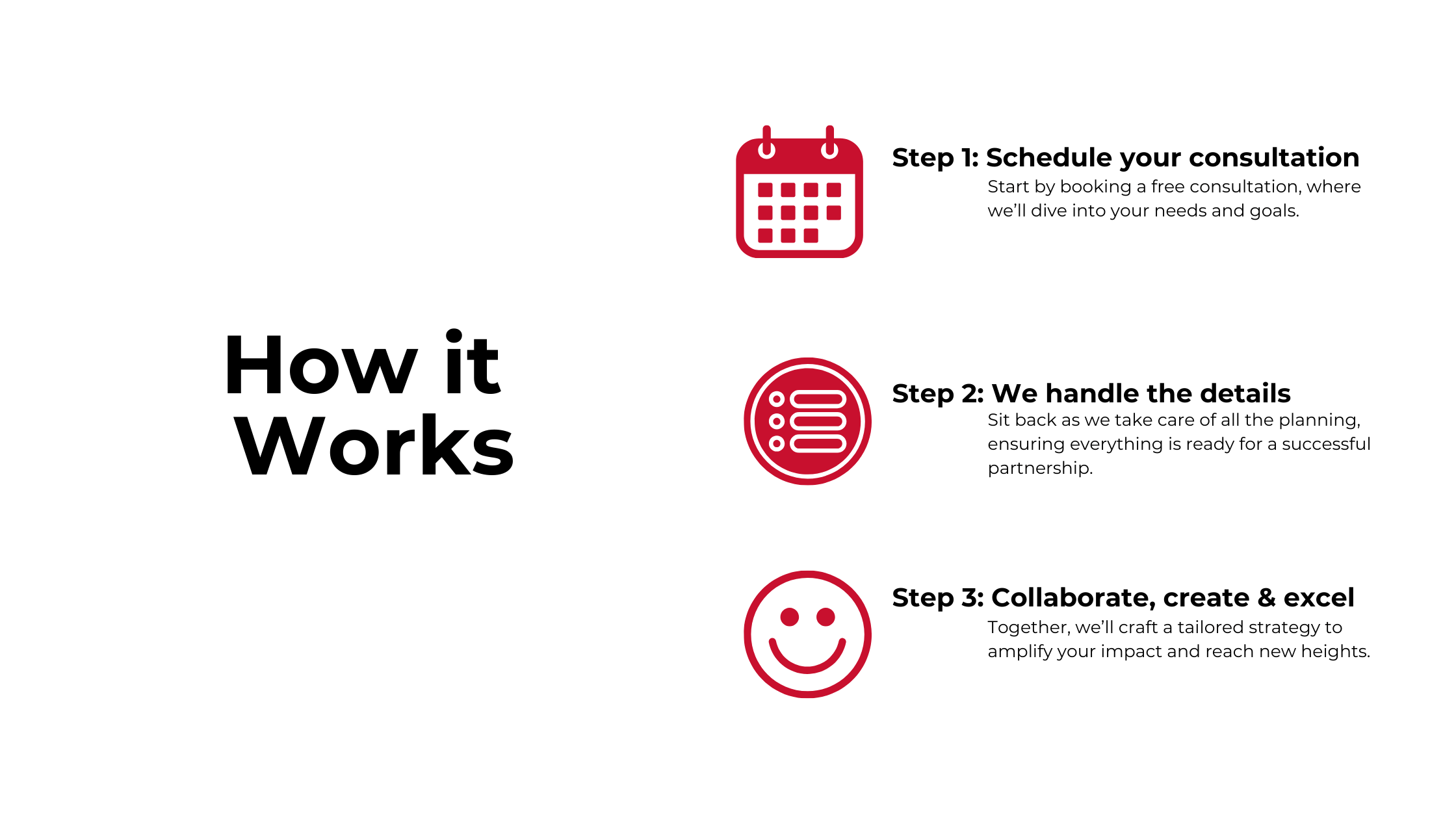 White box with red icons and black text