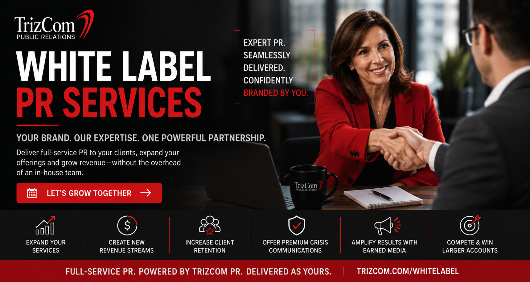 TrizCom PR white label services partnership for agencies.