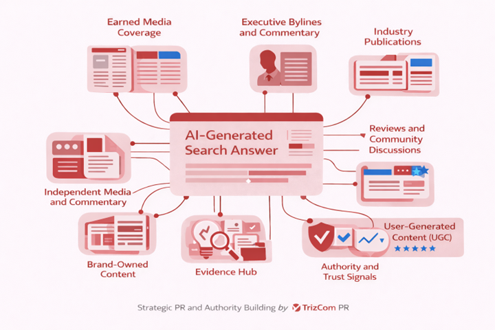 Icons that show What influences AI-generated answers about your brand?