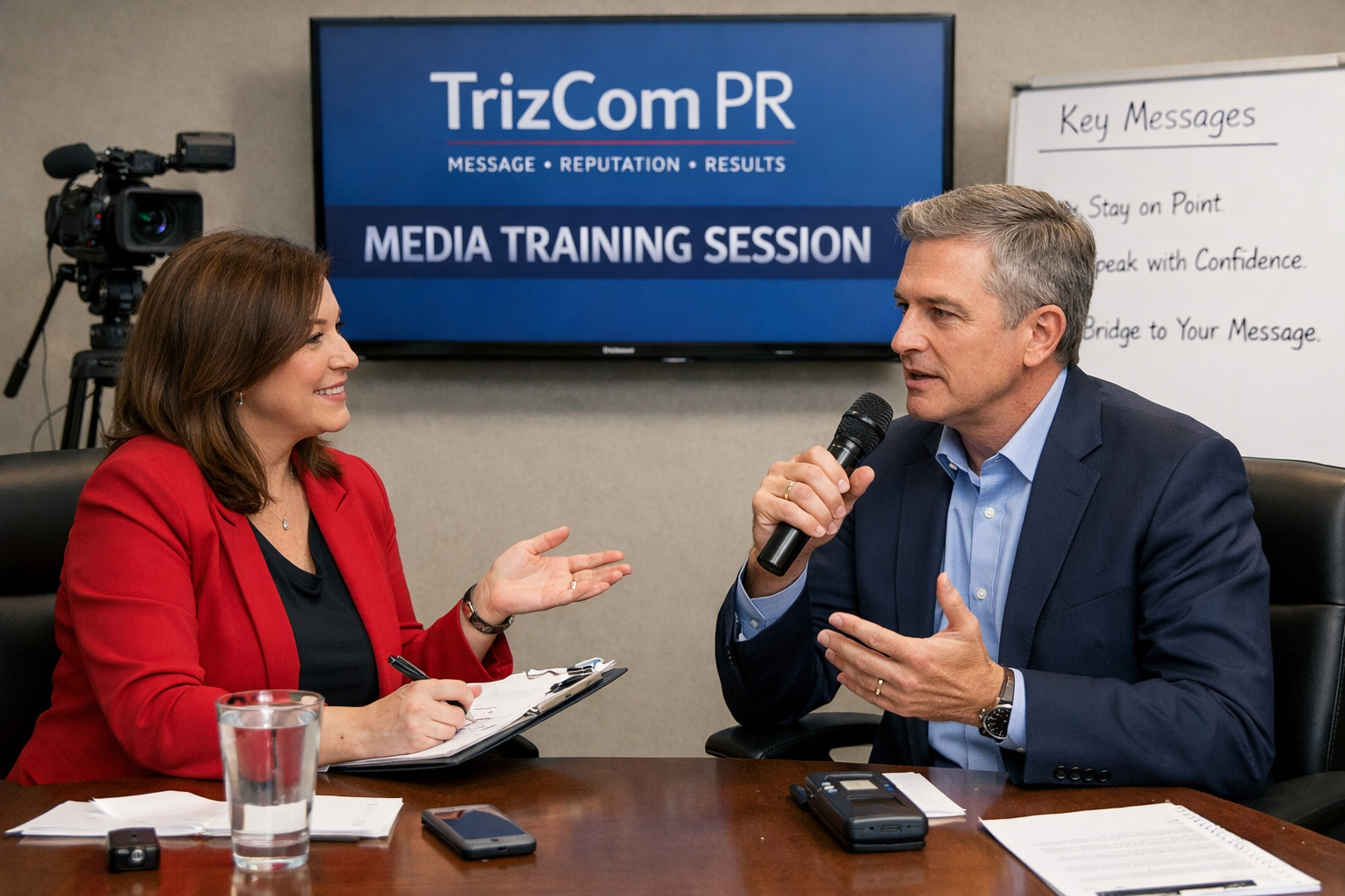 A woman and a man undergoing Media Training  image.png