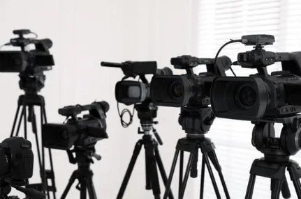 A row of television cameras