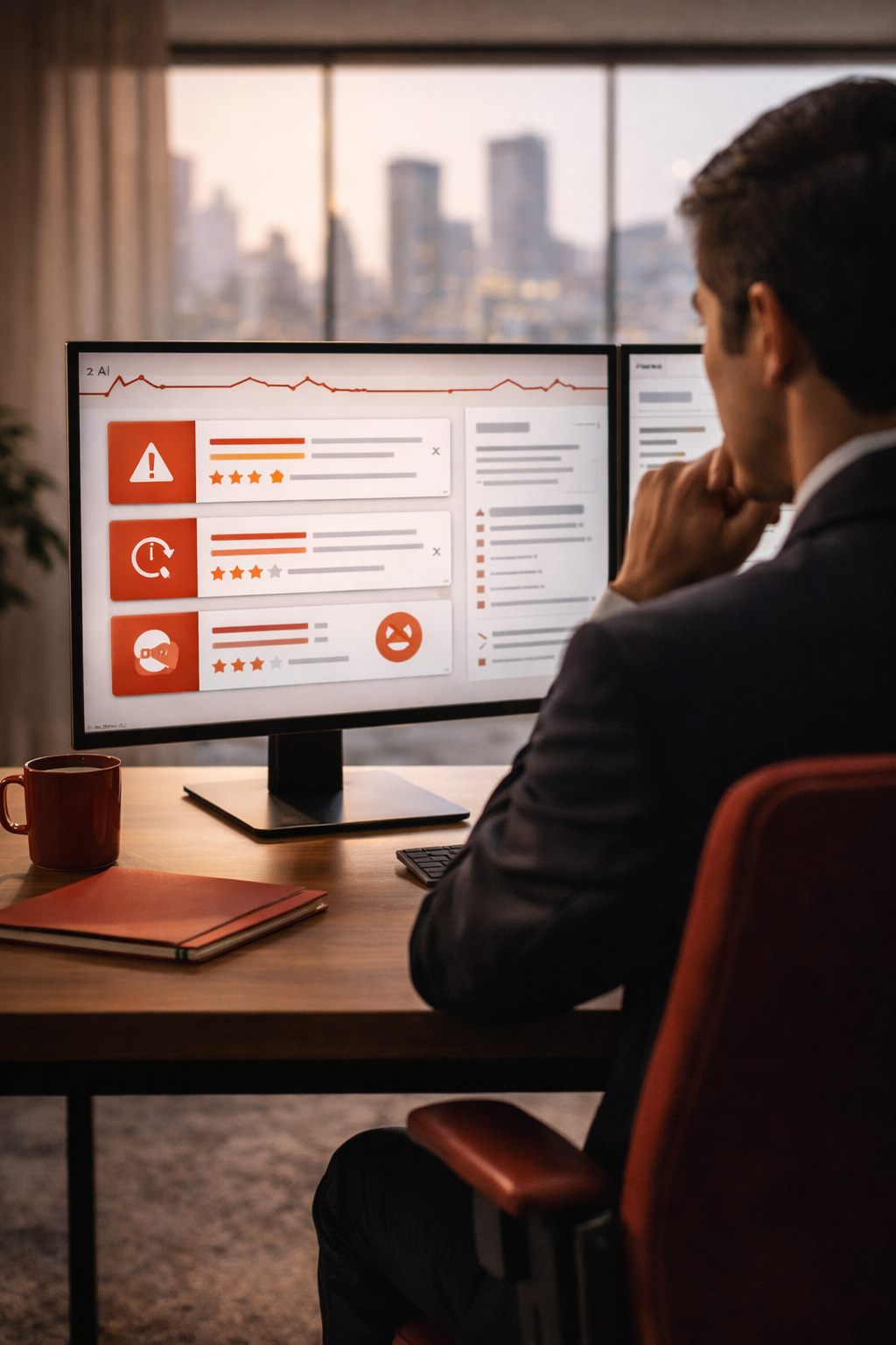 man looking at a computer screen in office