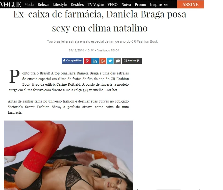 Click here to read the article: http://vogue.globo.com/moda/gente/noticia/2016/12/ex-caixa-de-farmacia-daniela-braga-posa-sexy-em-clima-natalino.html