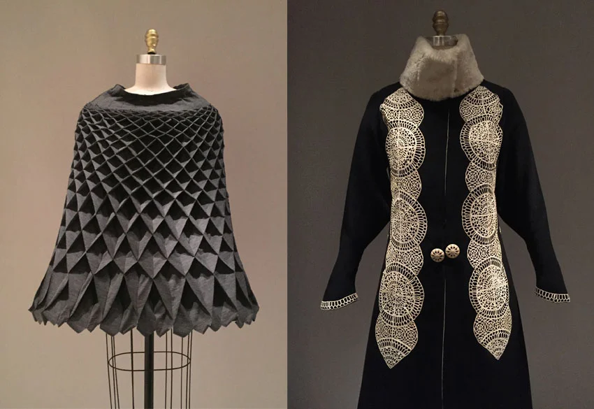 Above left is "Cape" from 2015-16by Comme des Garcons (Japanese, founded 1969). Above right is "Coat" ca. 1919 by Paul Poiret (French, 1879-1944). 
