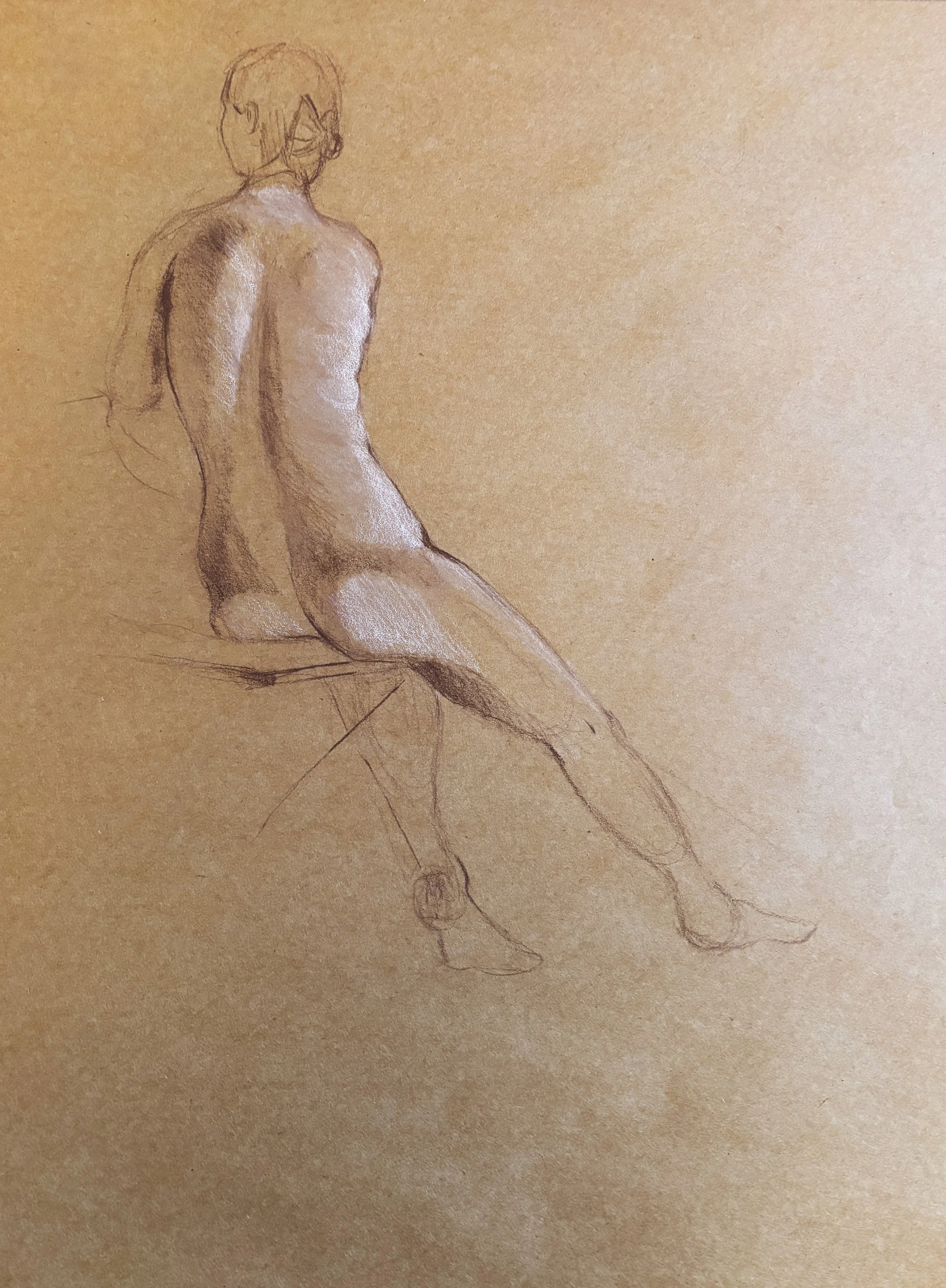 Brown charcoal on kraft paper