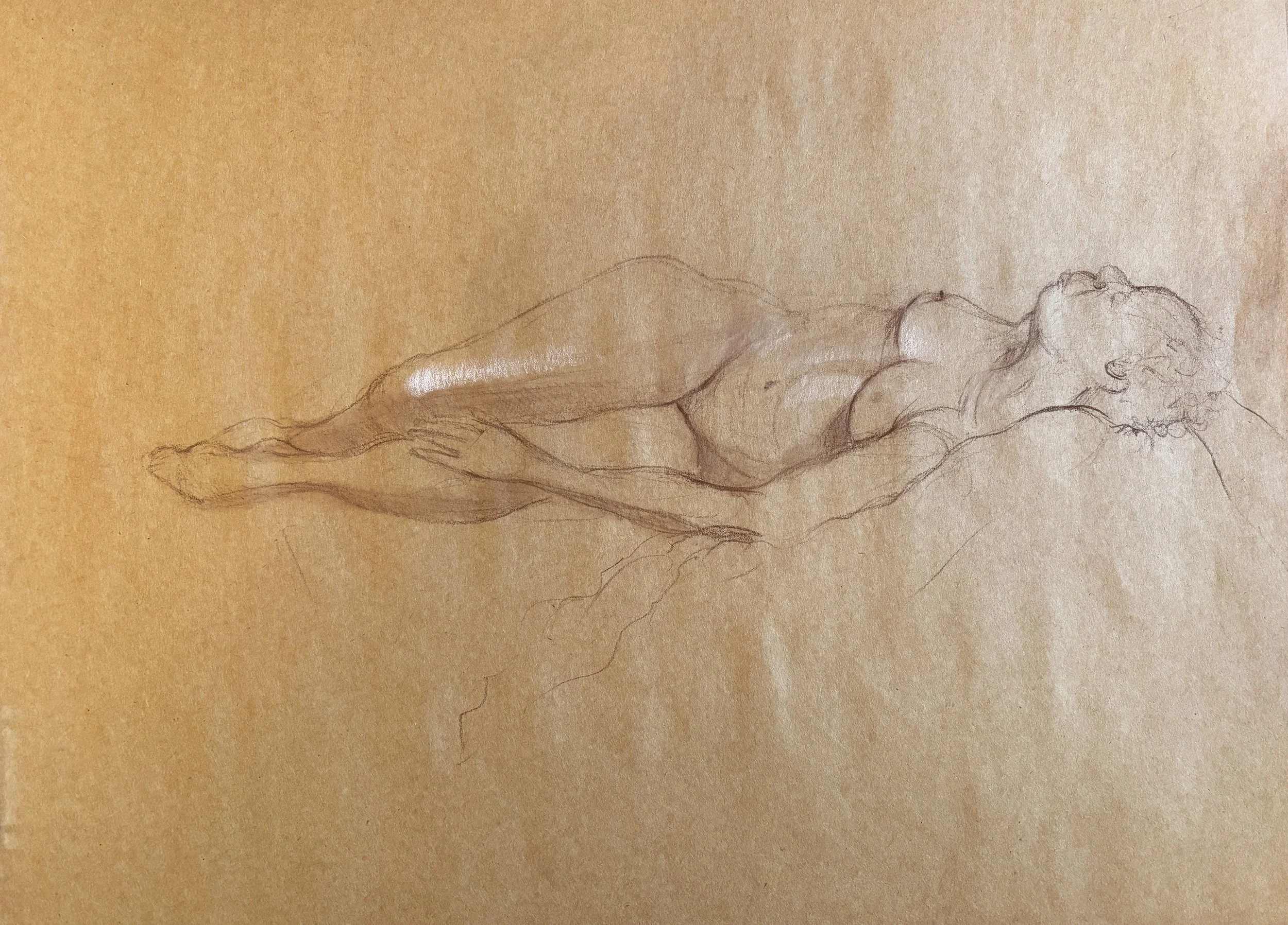 Brown charcoal on kraft paper