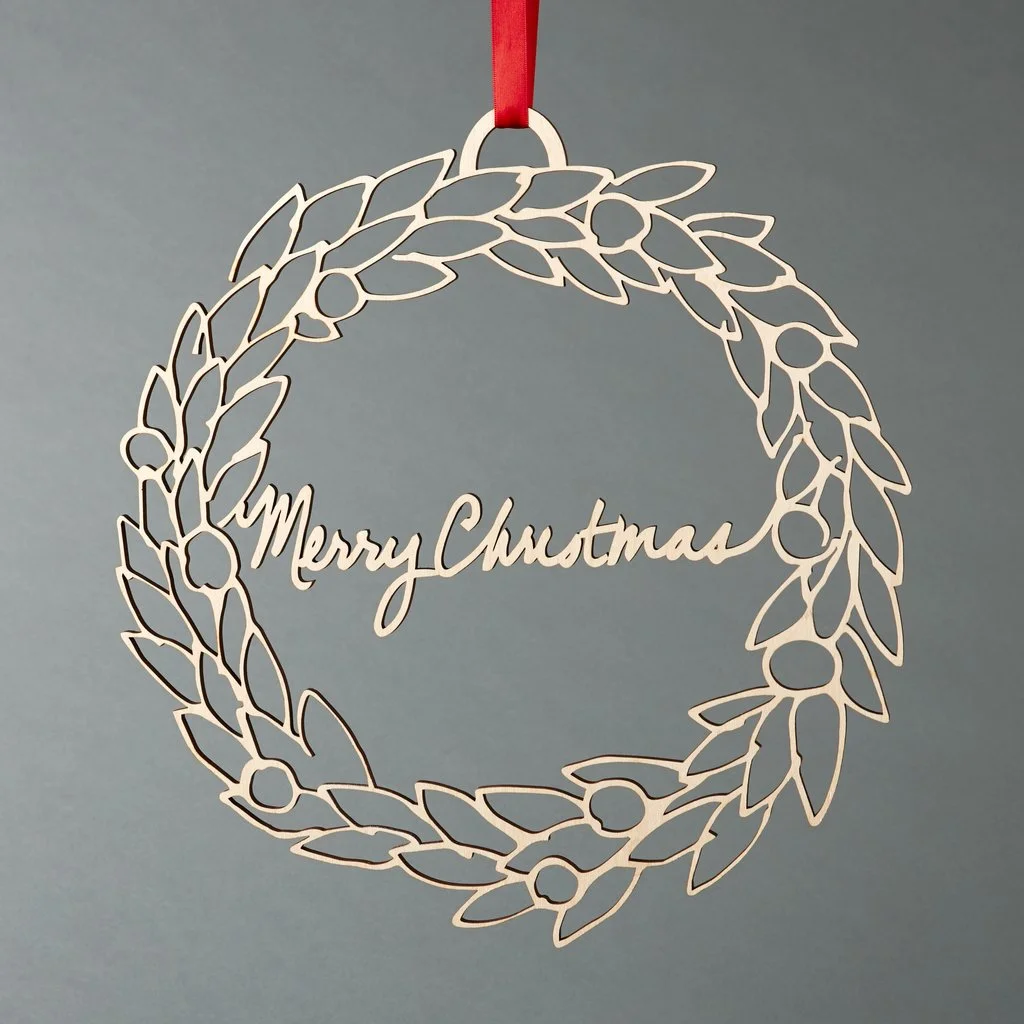 Merry Christmas Wreath - Lasercut Wood