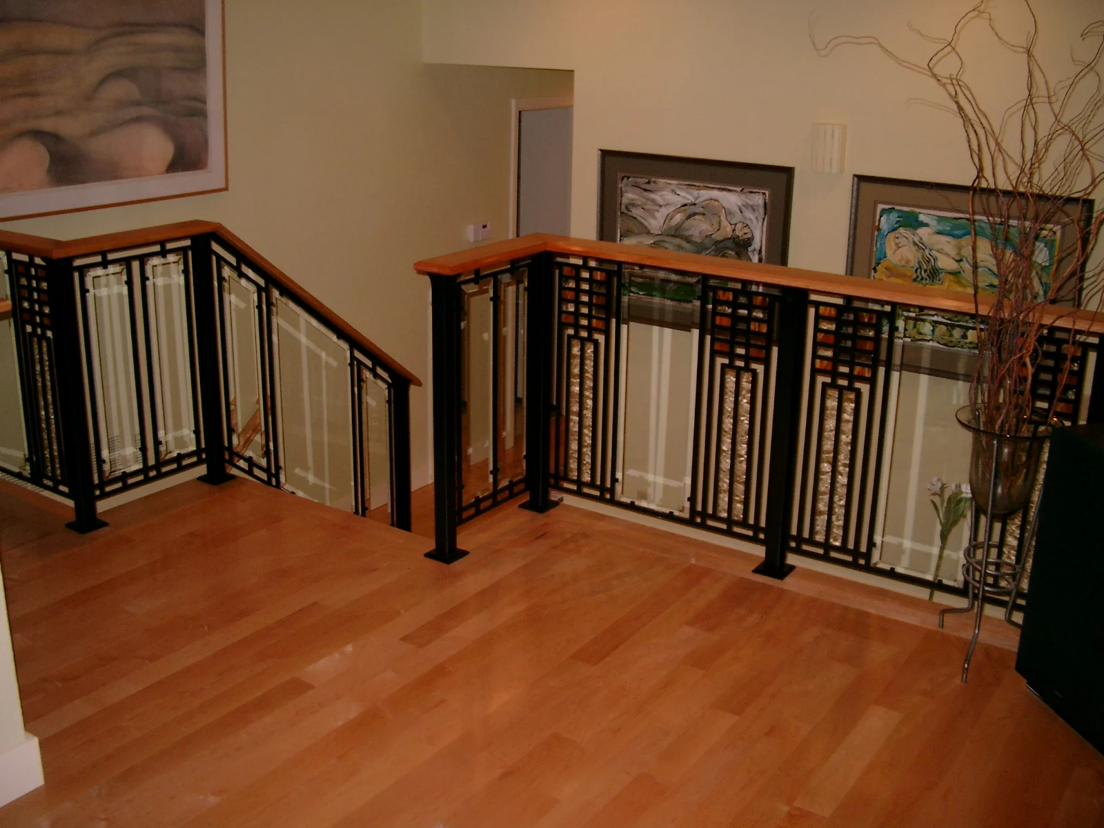  Beveled, textured and stained glass panels. 